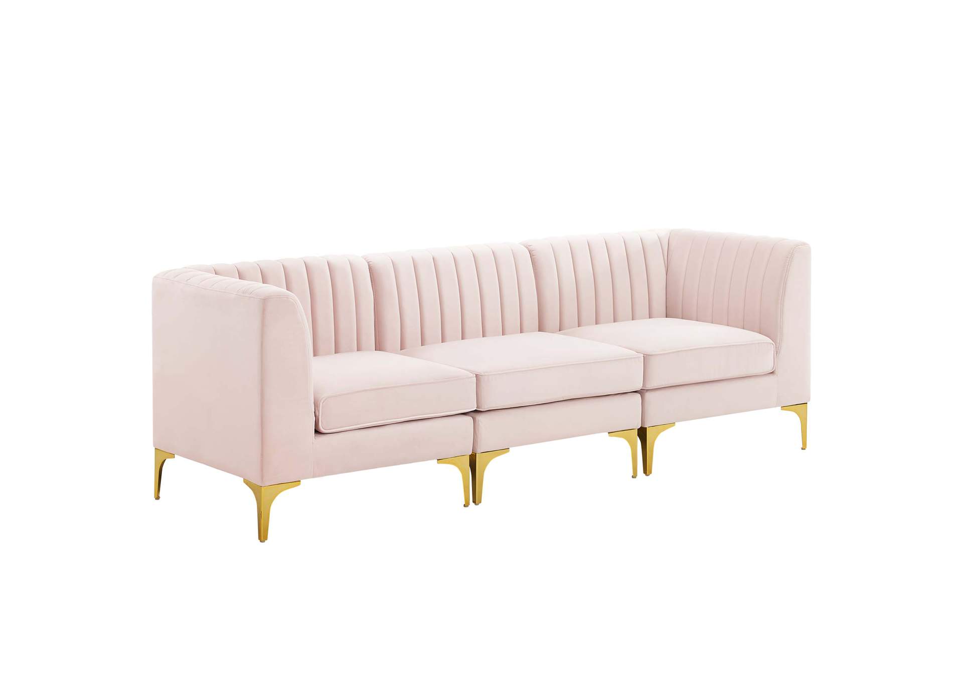 Pink Triumph Channel Tufted Performance Velvet 	3-Seater Sofa,Modway
