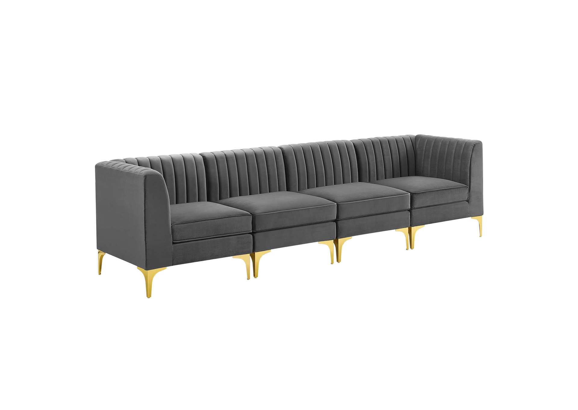 Gray Triumph Channel Tufted Performance Velvet 4-Seater Sofa,Modway