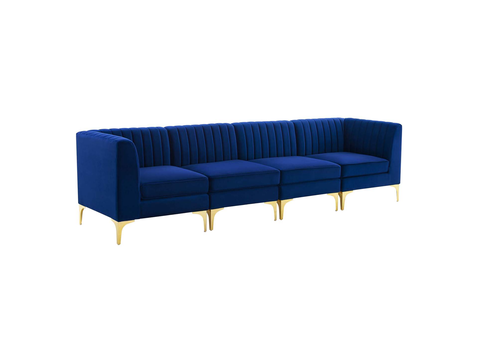 Navy Triumph Channel Tufted Performance Velvet 4-Seater Sofa,Modway
