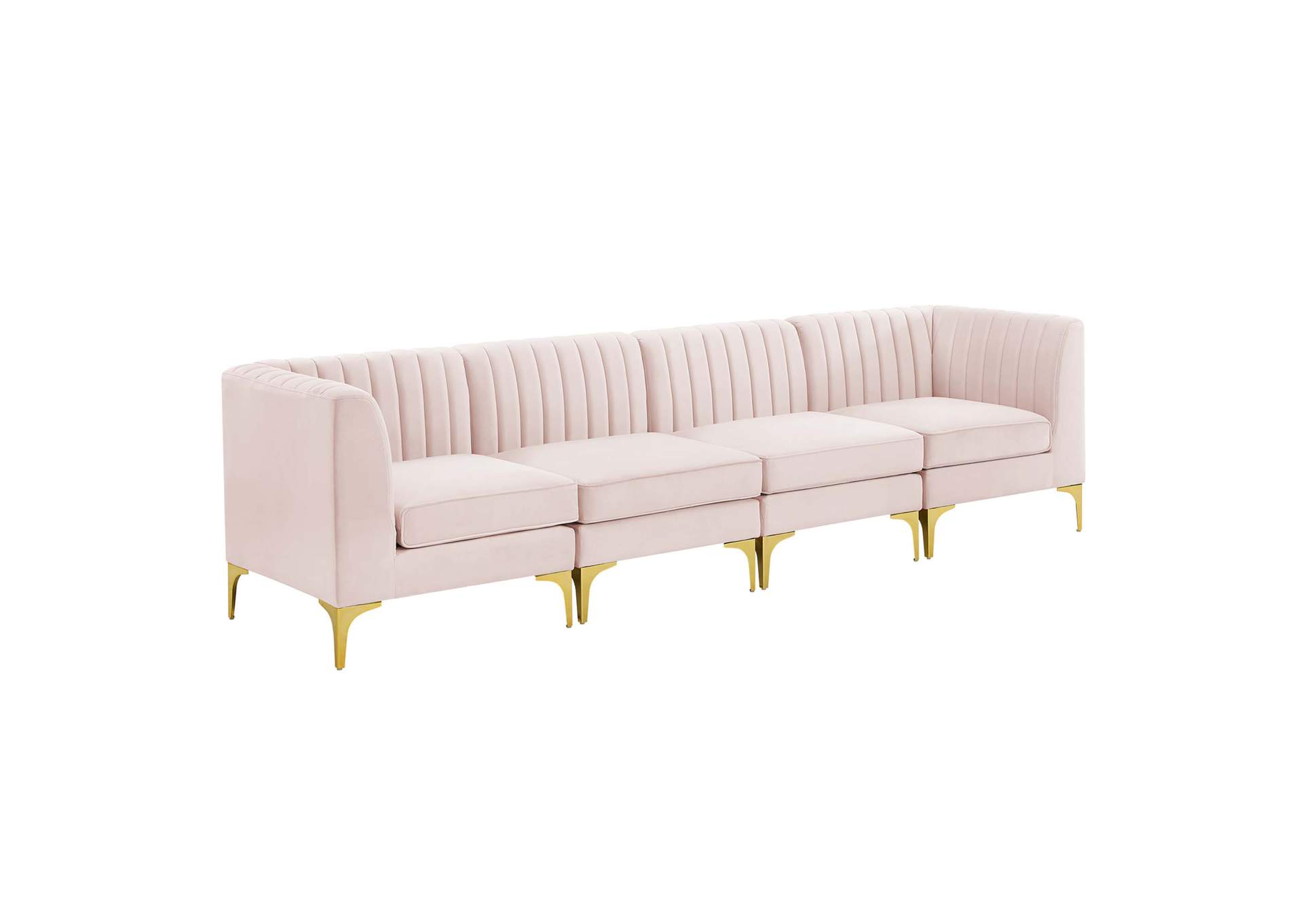 Pink Triumph Channel Tufted Performance Velvet 4-Seater Sofa,Modway