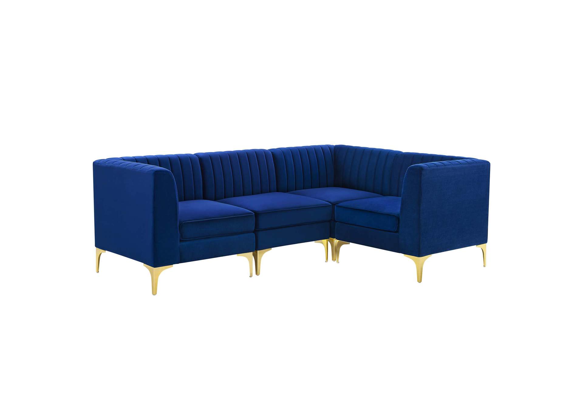 Navy Triumph Channel Tufted Performance Velvet 4-Piece Sectional Sofa,Modway