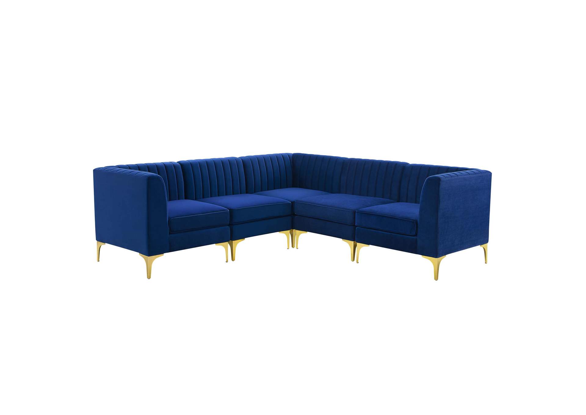 Navy Triumph Channel Tufted Performance Velvet 5-Piece Sectional Sofa,Modway