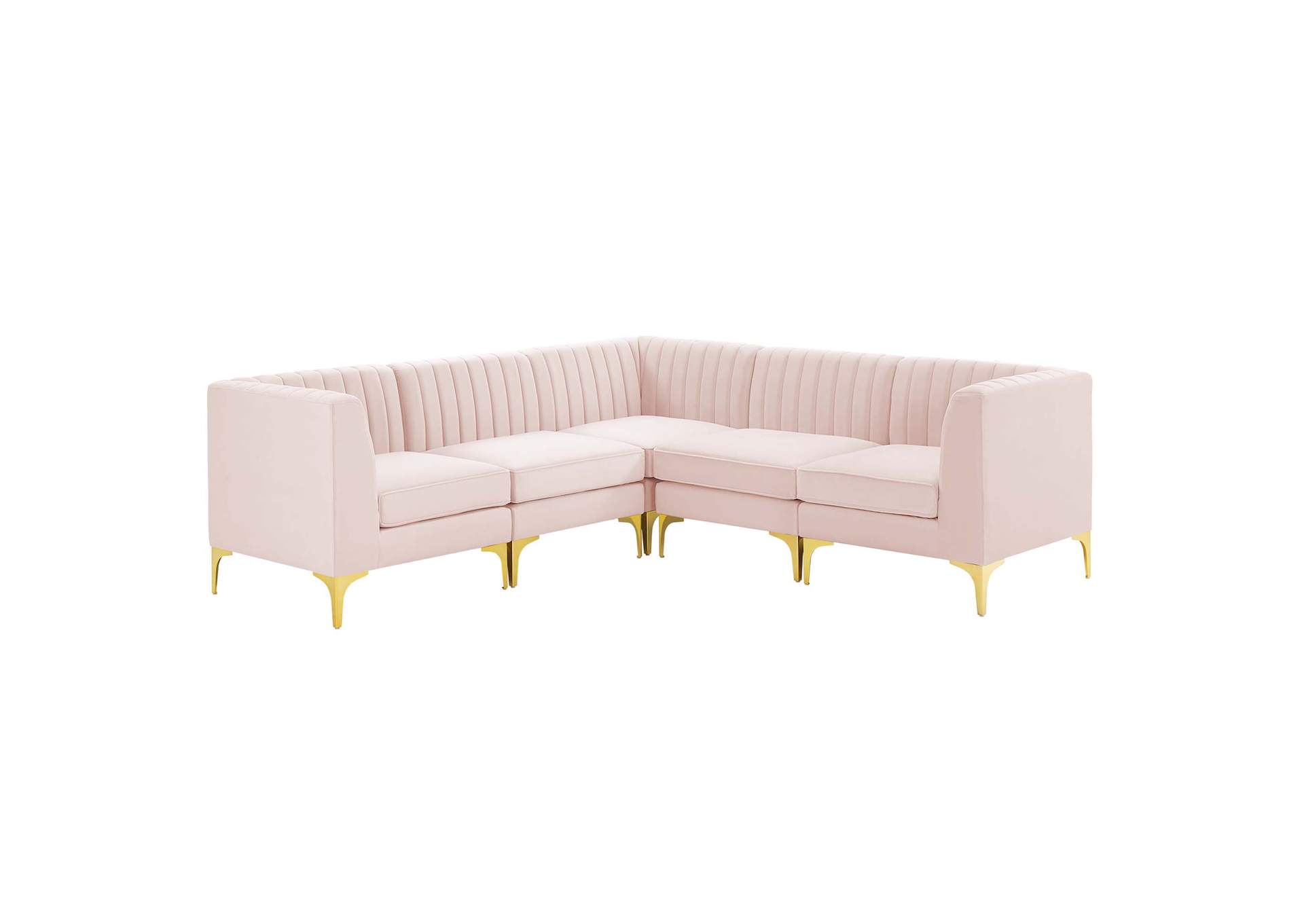 Pink Triumph Channel Tufted Performance Velvet 5-Piece Sectional Sofa,Modway