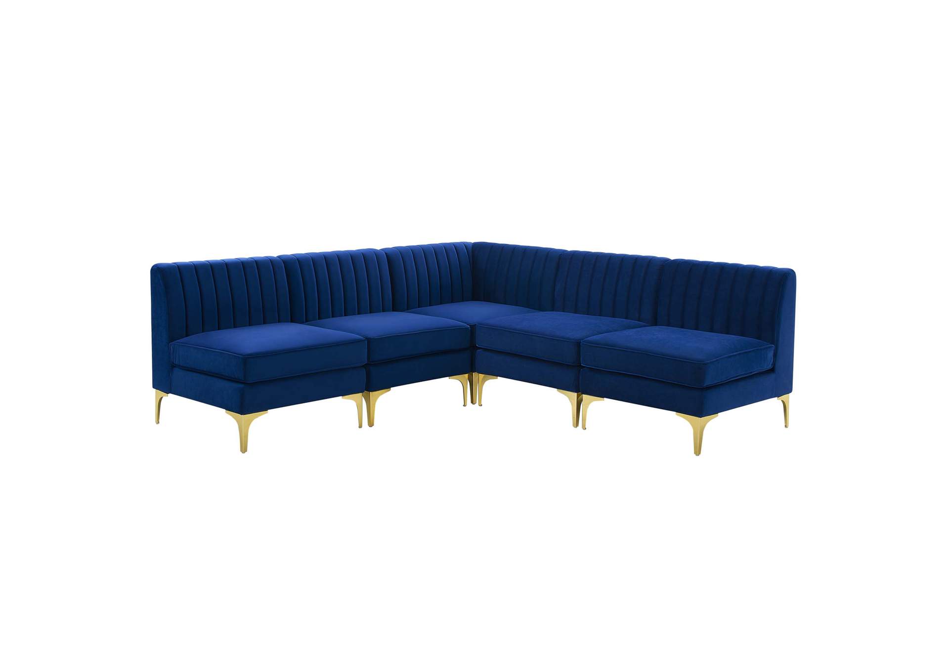 Navy Triumph Channel Tufted Performance Velvet 5-Piece Sectional Sofa,Modway