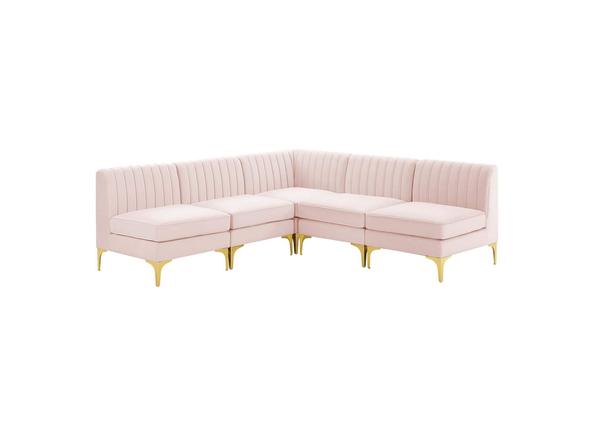 Pink Triumph Channel Tufted Performance Velvet 5-Piece Sectional Sofa,Modway
