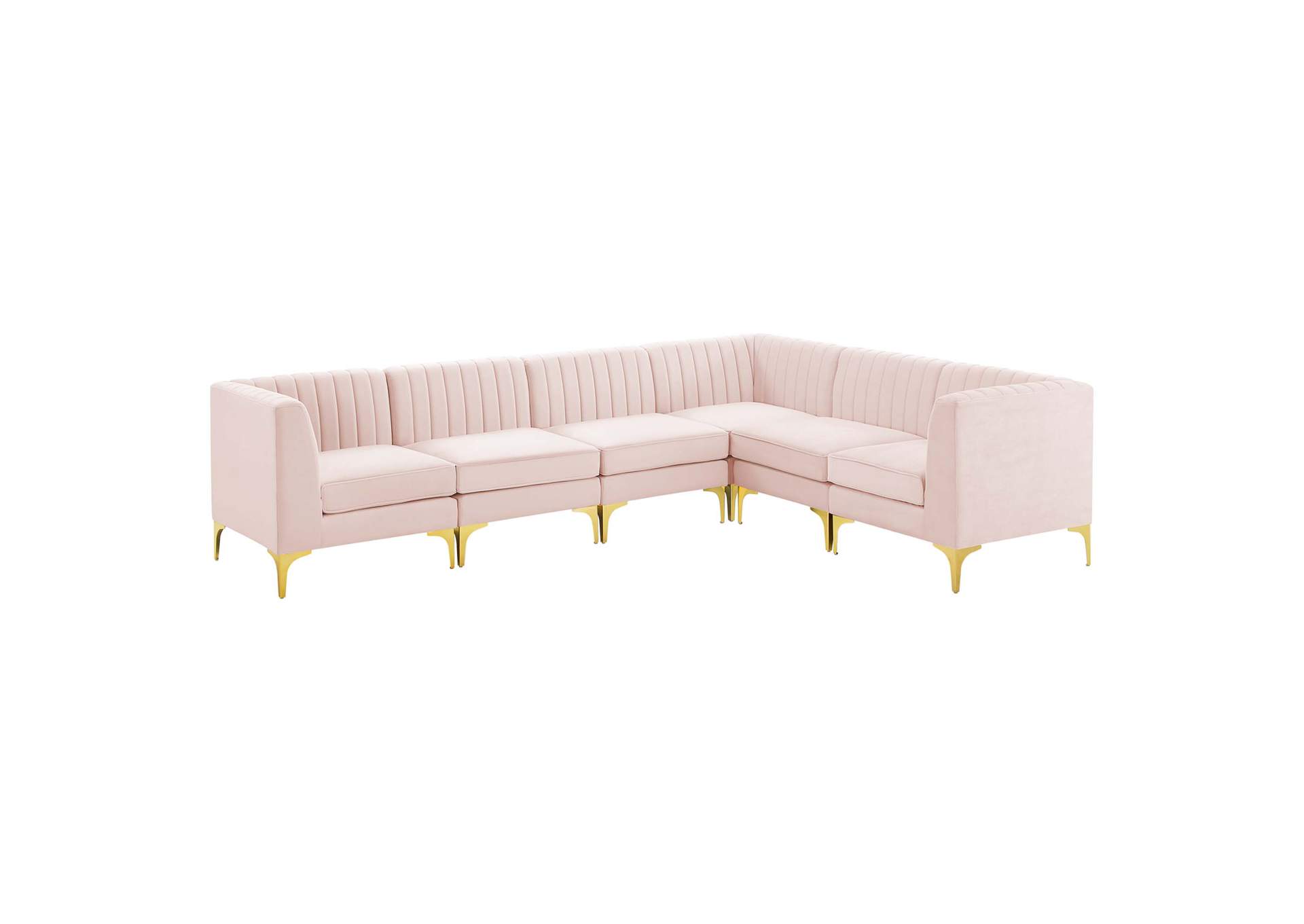 Pink Triumph Channel Tufted Performance Velvet 6-Piece Sectional Sofa,Modway