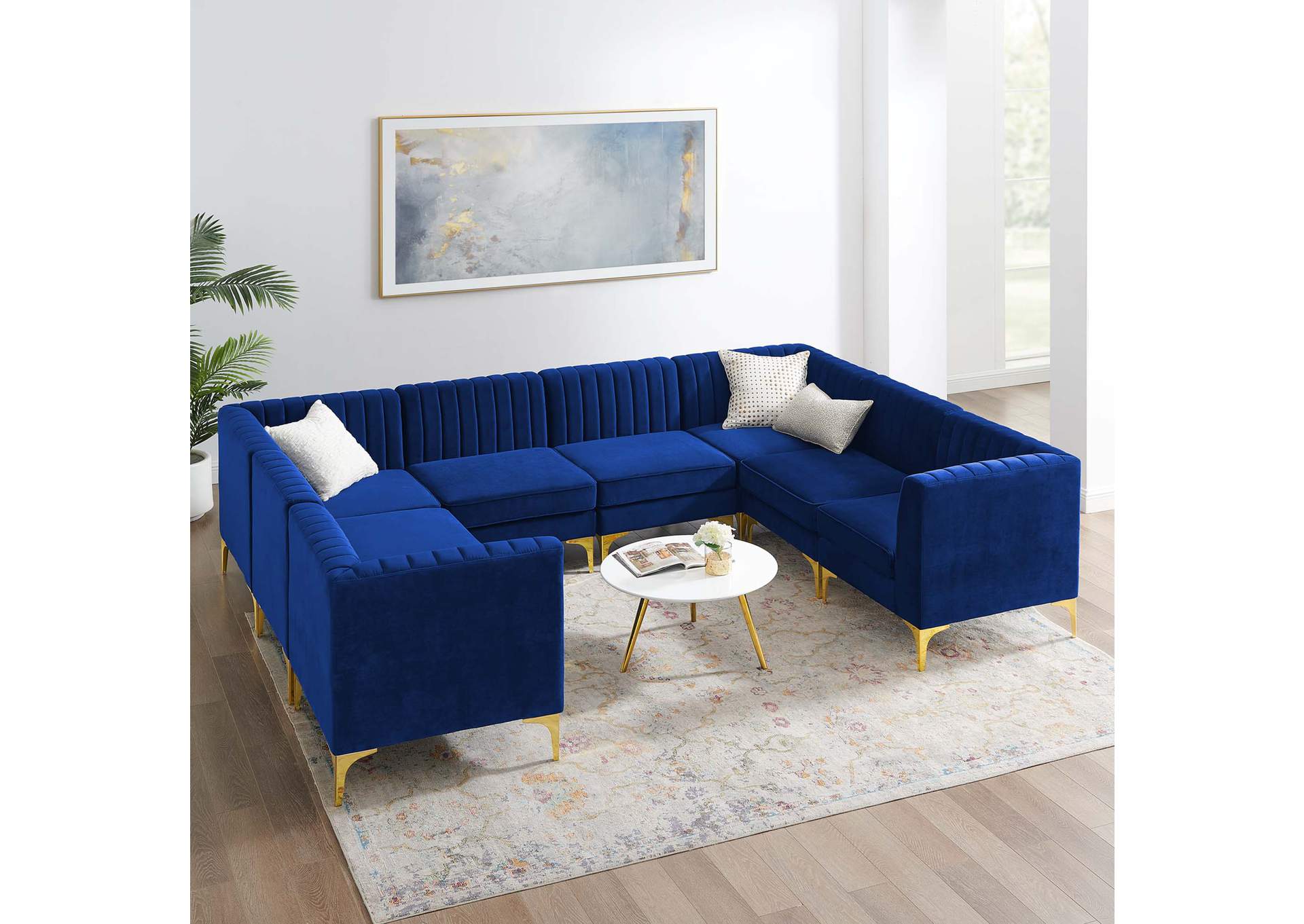 Navy Triumph Channel Tufted Performance Velvet 8-Piece Sectional Sofa,Modway
