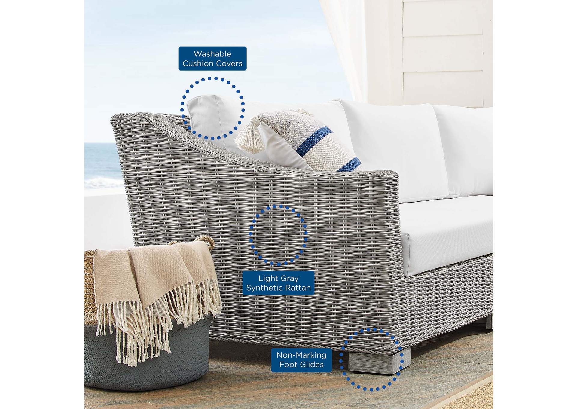 Light Gray White Conway Sunbrella,Modway