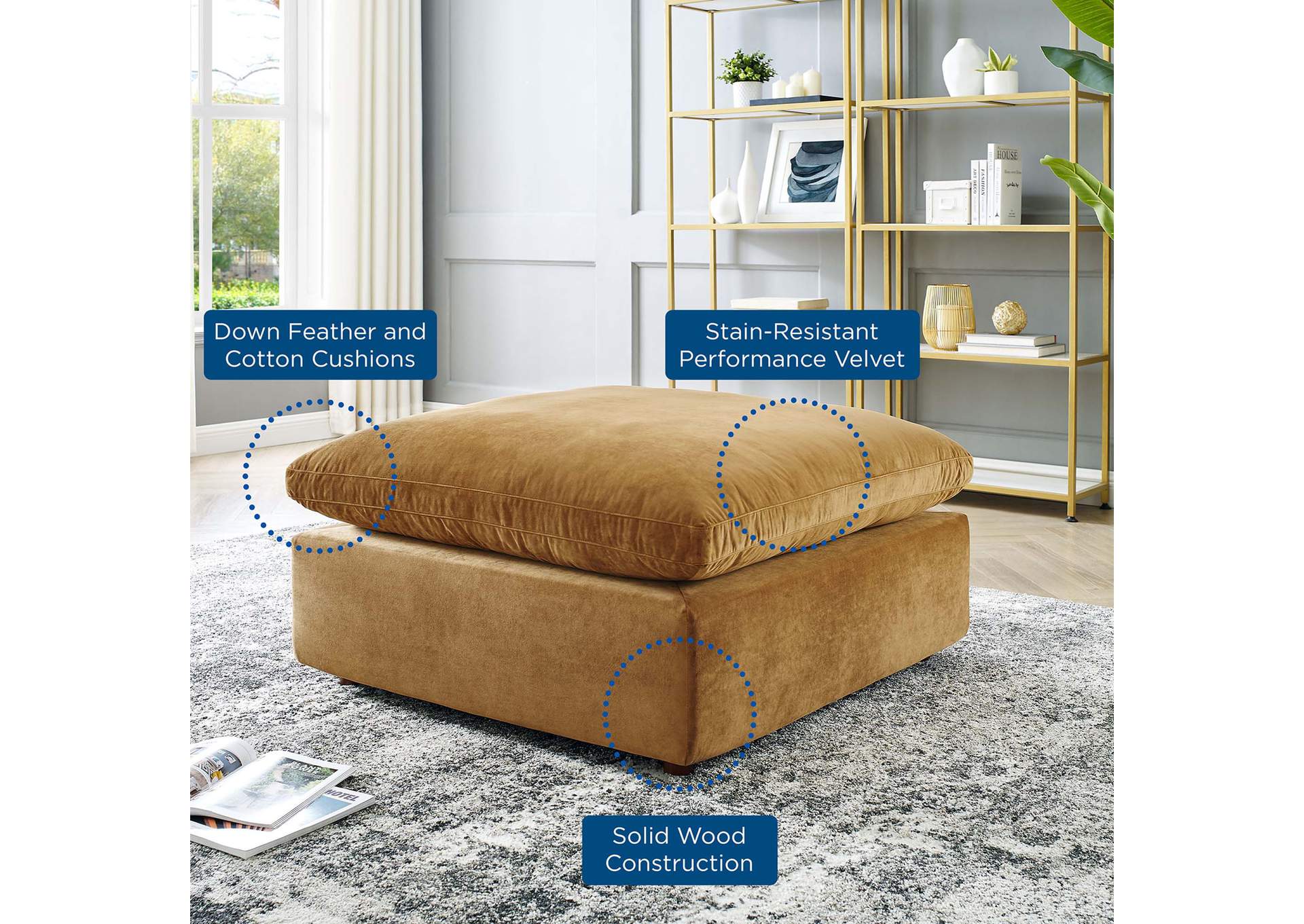 Cognac Commix Down Filled Overstuffed Performance Velvet Ottoman,Modway