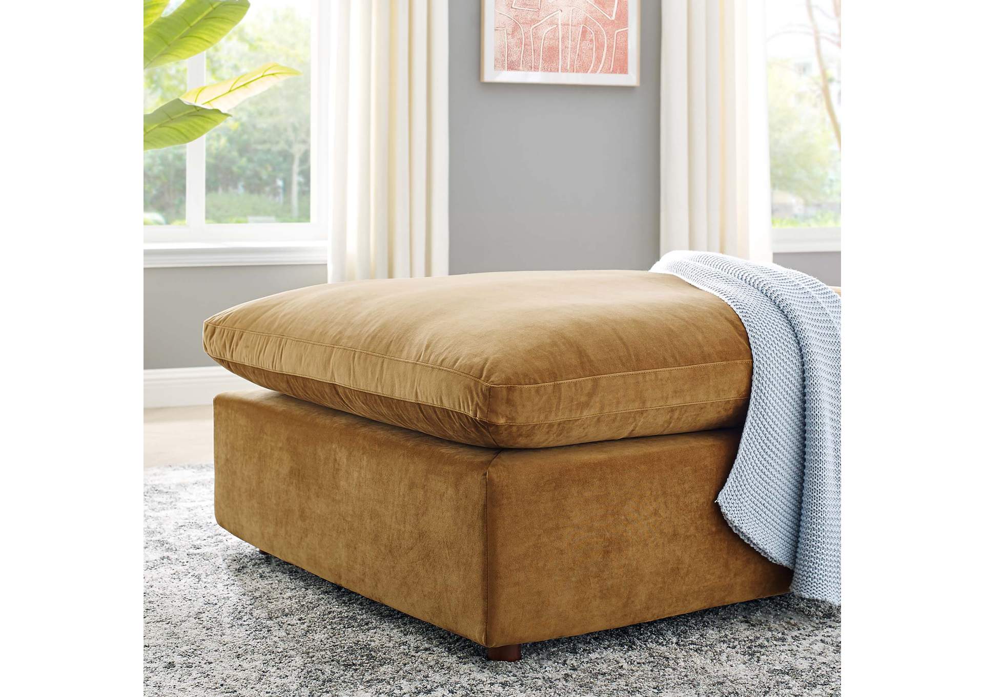 Cognac Commix Down Filled Overstuffed Performance Velvet Ottoman,Modway