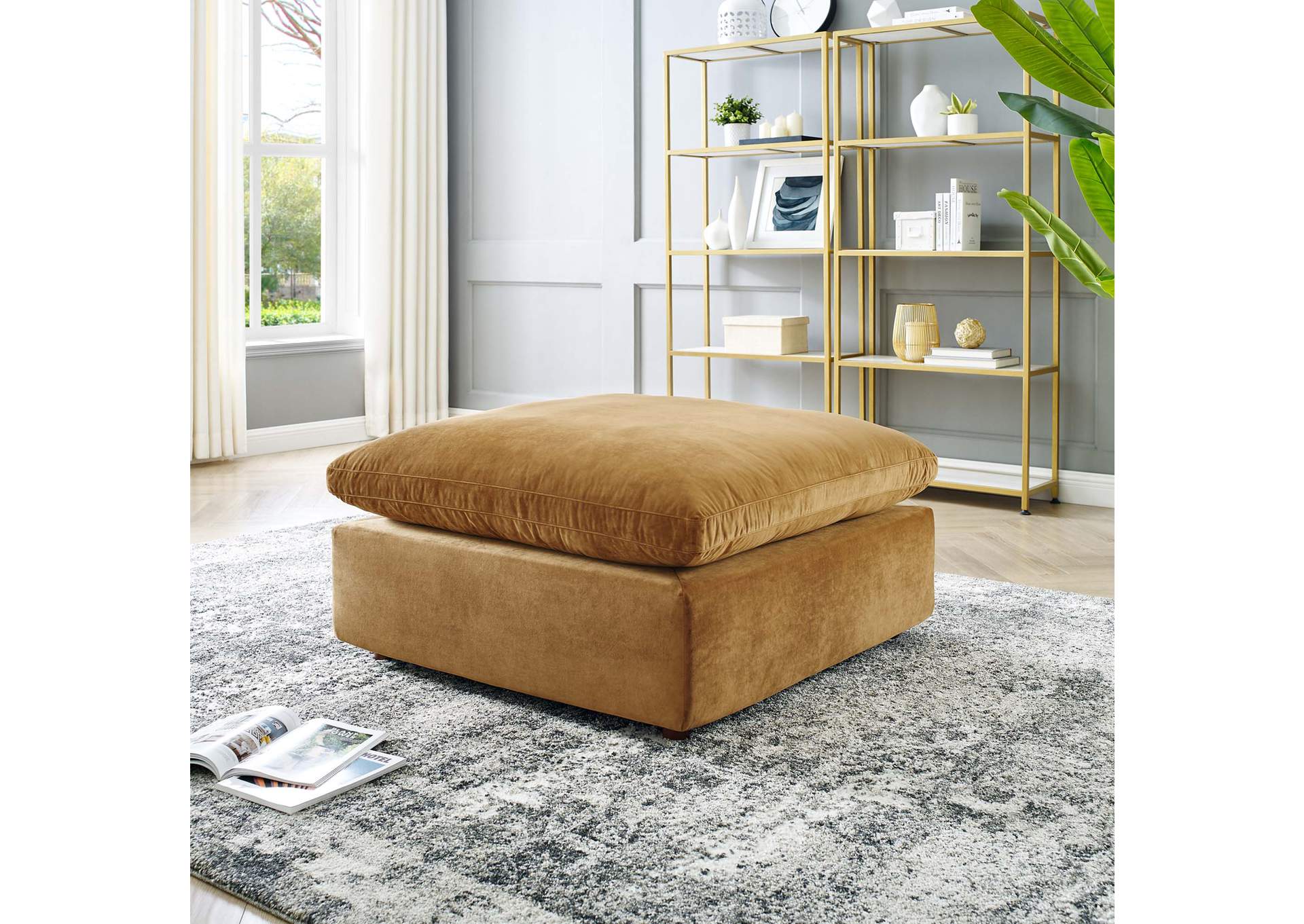 Cognac Commix Down Filled Overstuffed Performance Velvet Ottoman,Modway