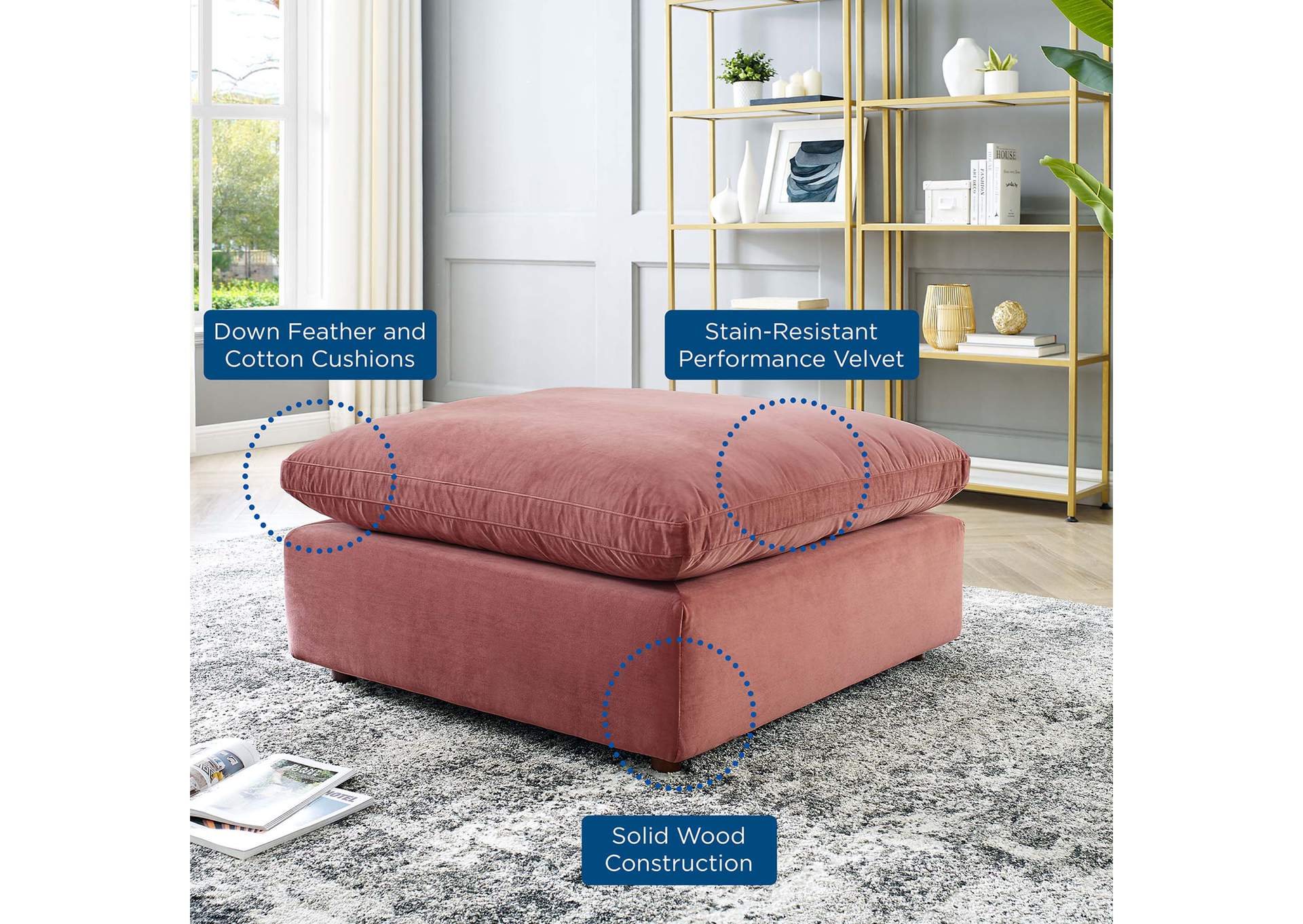 Dusty Rose Commix Down Filled Overstuffed Performance Velvet Ottoman,Modway