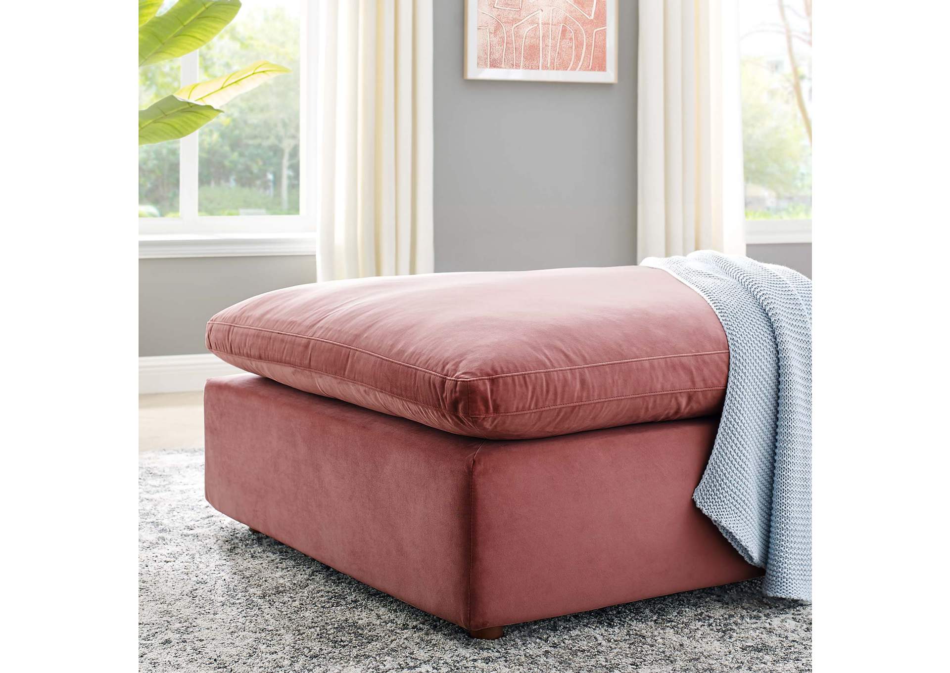 Dusty Rose Commix Down Filled Overstuffed Performance Velvet Ottoman,Modway