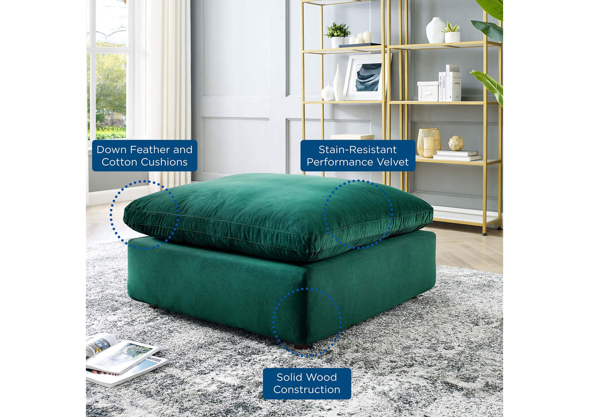 Green Commix Down Filled Overstuffed Performance Velvet Ottoman,Modway