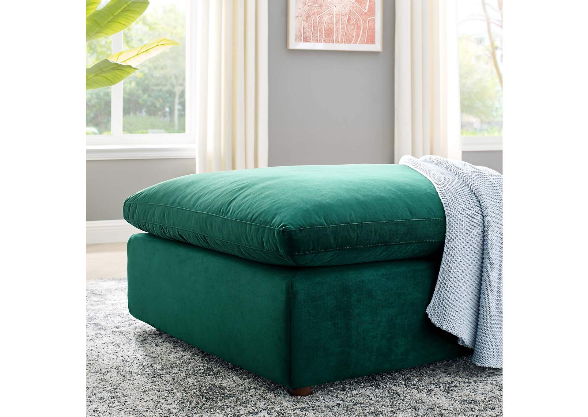 Green Commix Down Filled Overstuffed Performance Velvet Ottoman,Modway