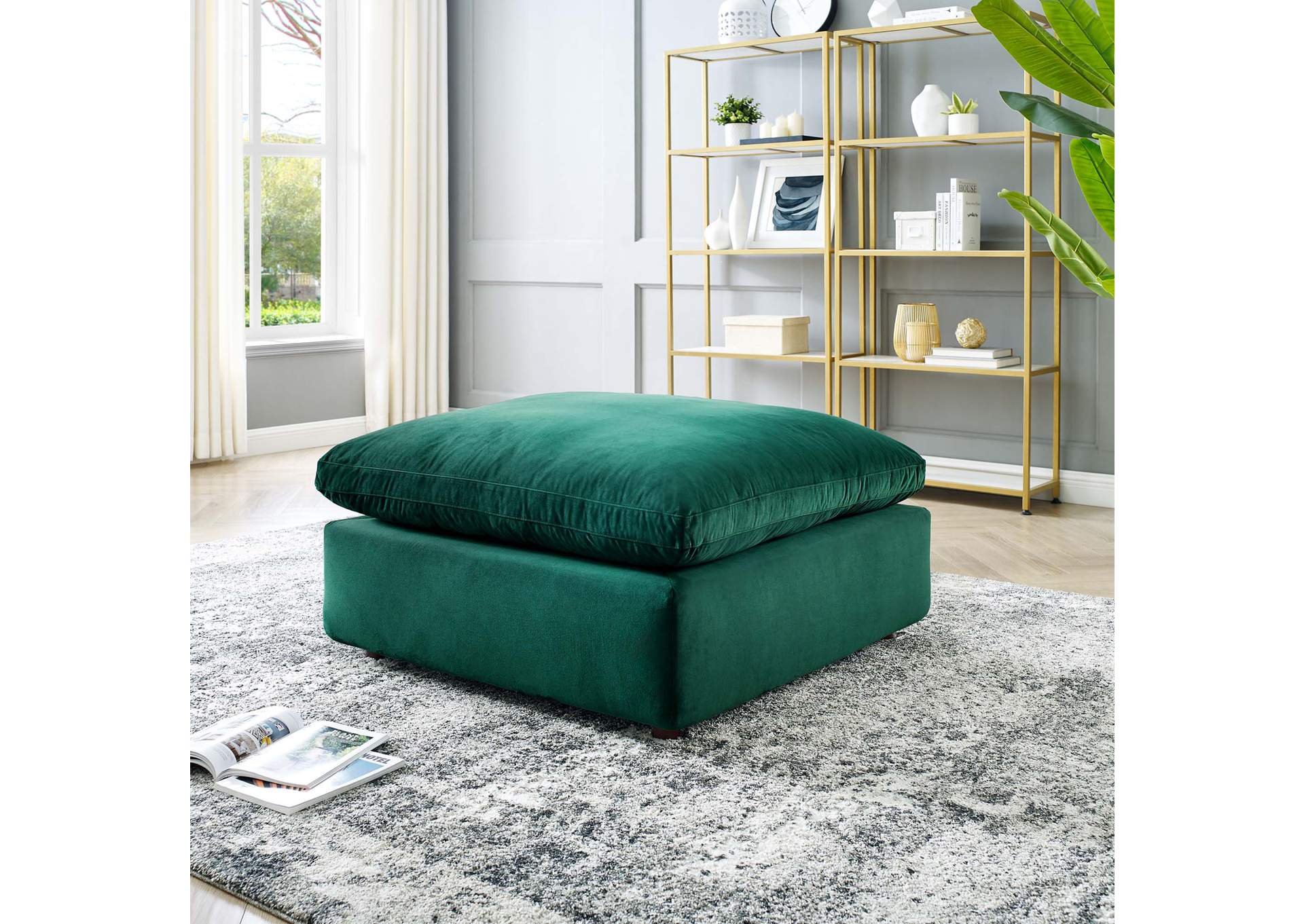Green Commix Down Filled Overstuffed Performance Velvet Ottoman,Modway
