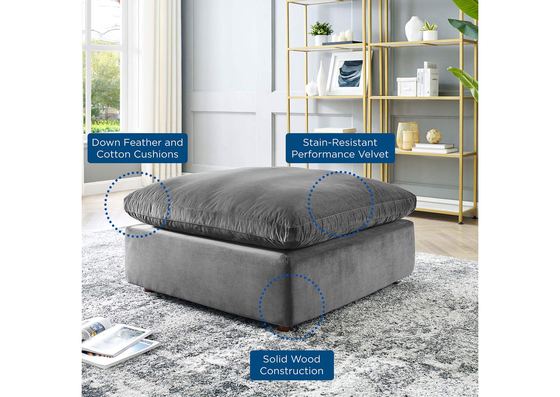 Gray Commix Down Filled Overstuffed Performance Velvet Ottoman,Modway