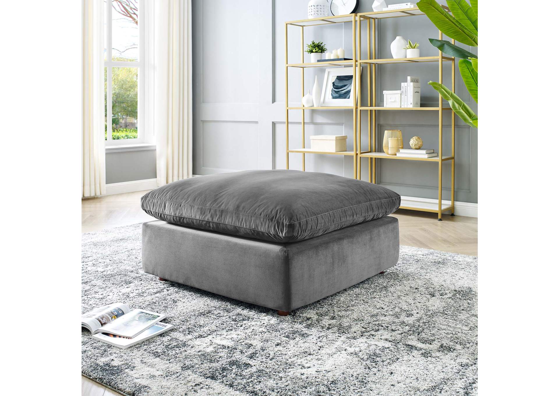 Gray Commix Down Filled Overstuffed Performance Velvet Ottoman,Modway