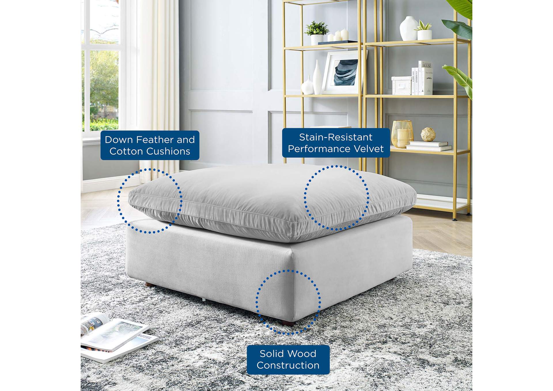 Light Gray Commix Down Filled Overstuffed Performance Velvet Ottoman,Modway
