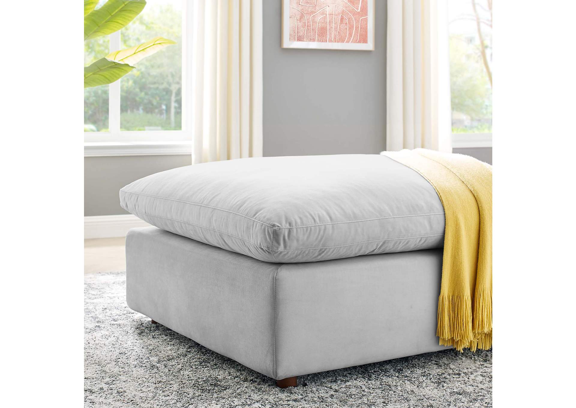 Light Gray Commix Down Filled Overstuffed Performance Velvet Ottoman,Modway