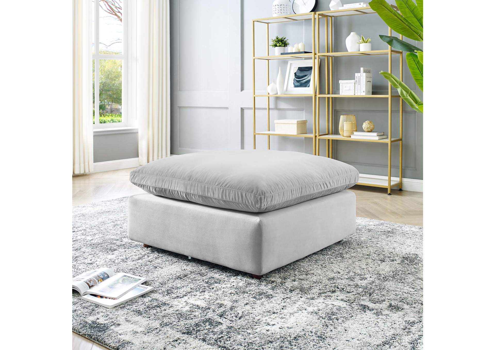 Light Gray Commix Down Filled Overstuffed Performance Velvet Ottoman,Modway