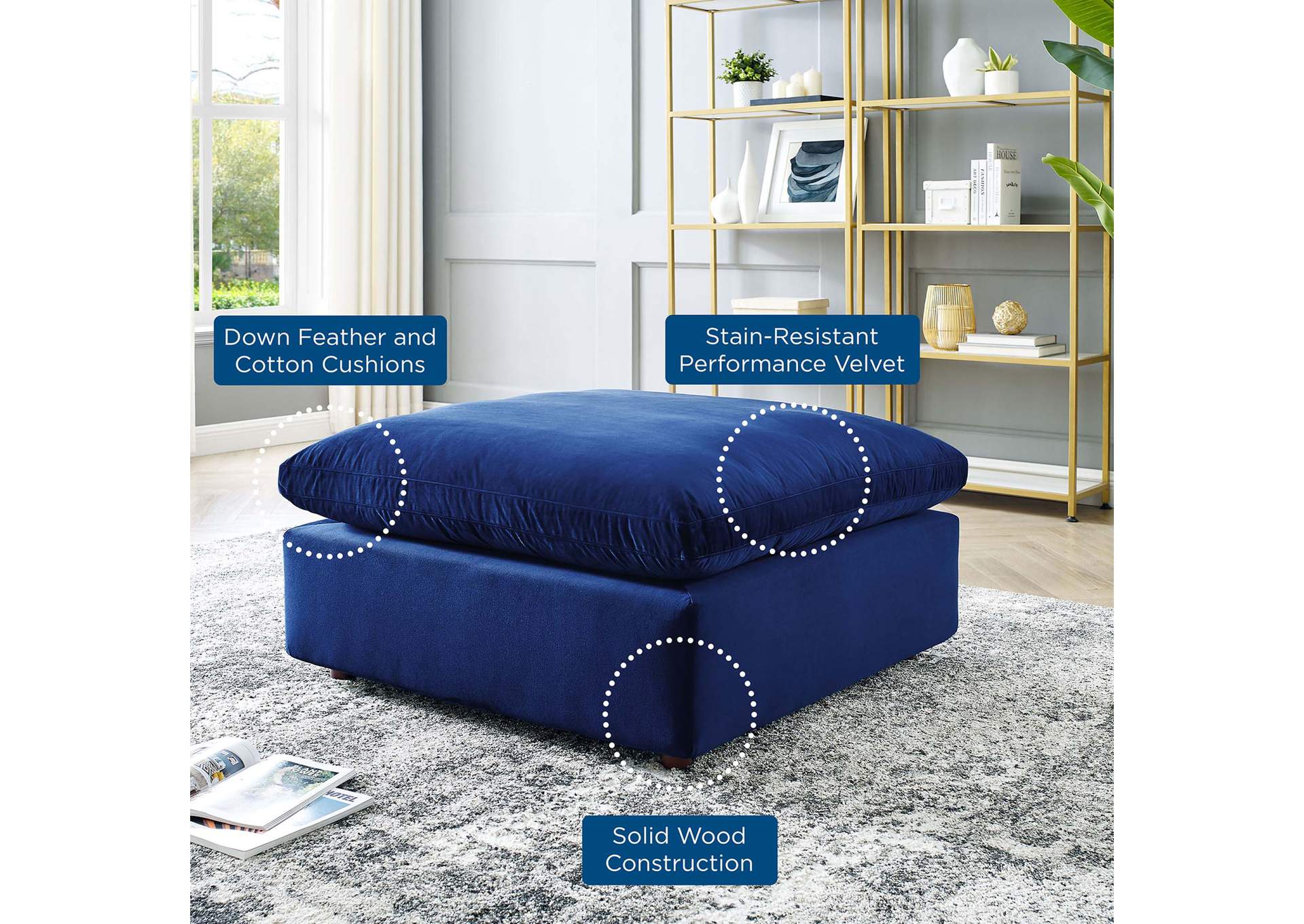 Navy Commix Down Filled Overstuffed Performance Velvet Ottoman,Modway