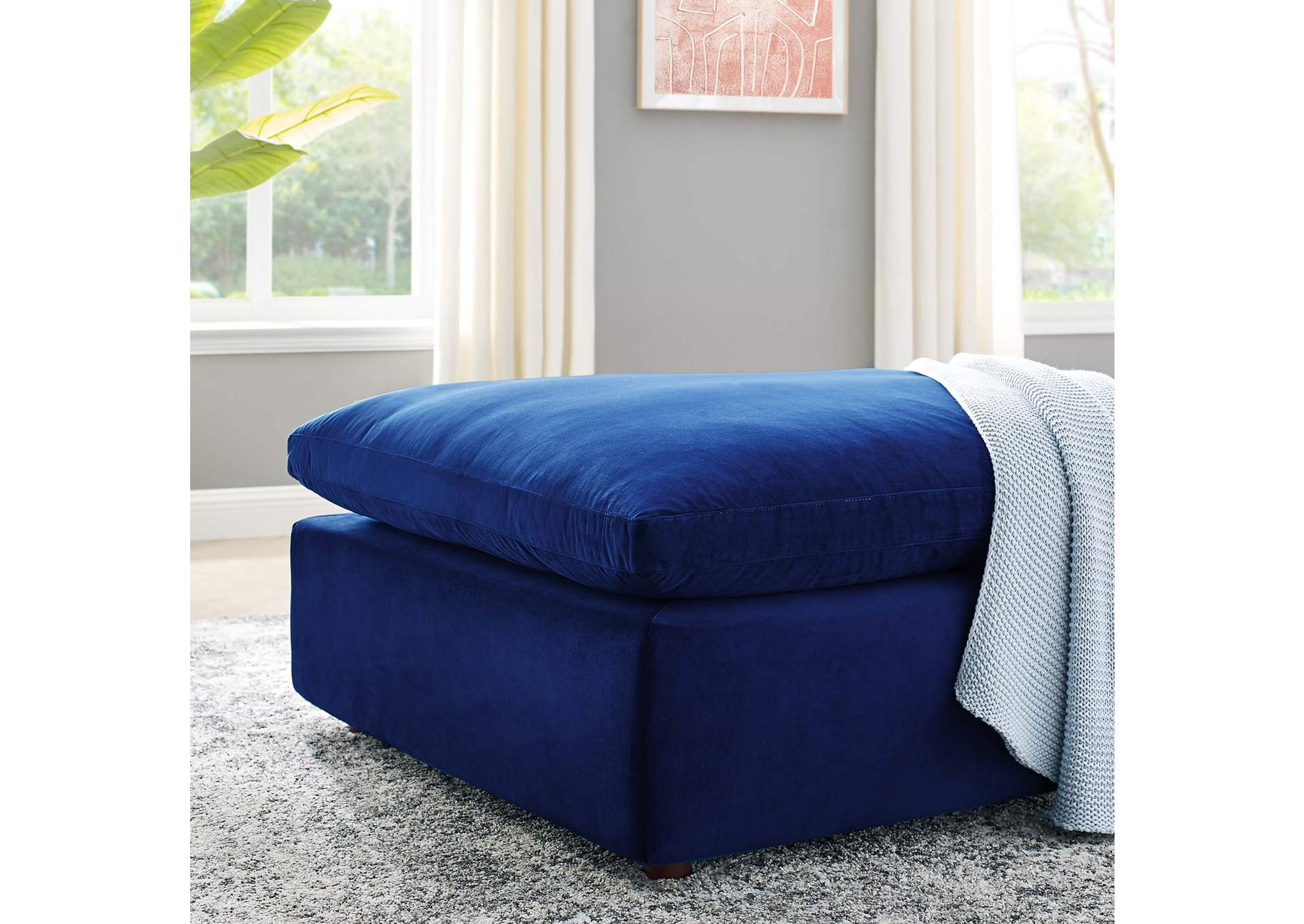 Navy Commix Down Filled Overstuffed Performance Velvet Ottoman,Modway