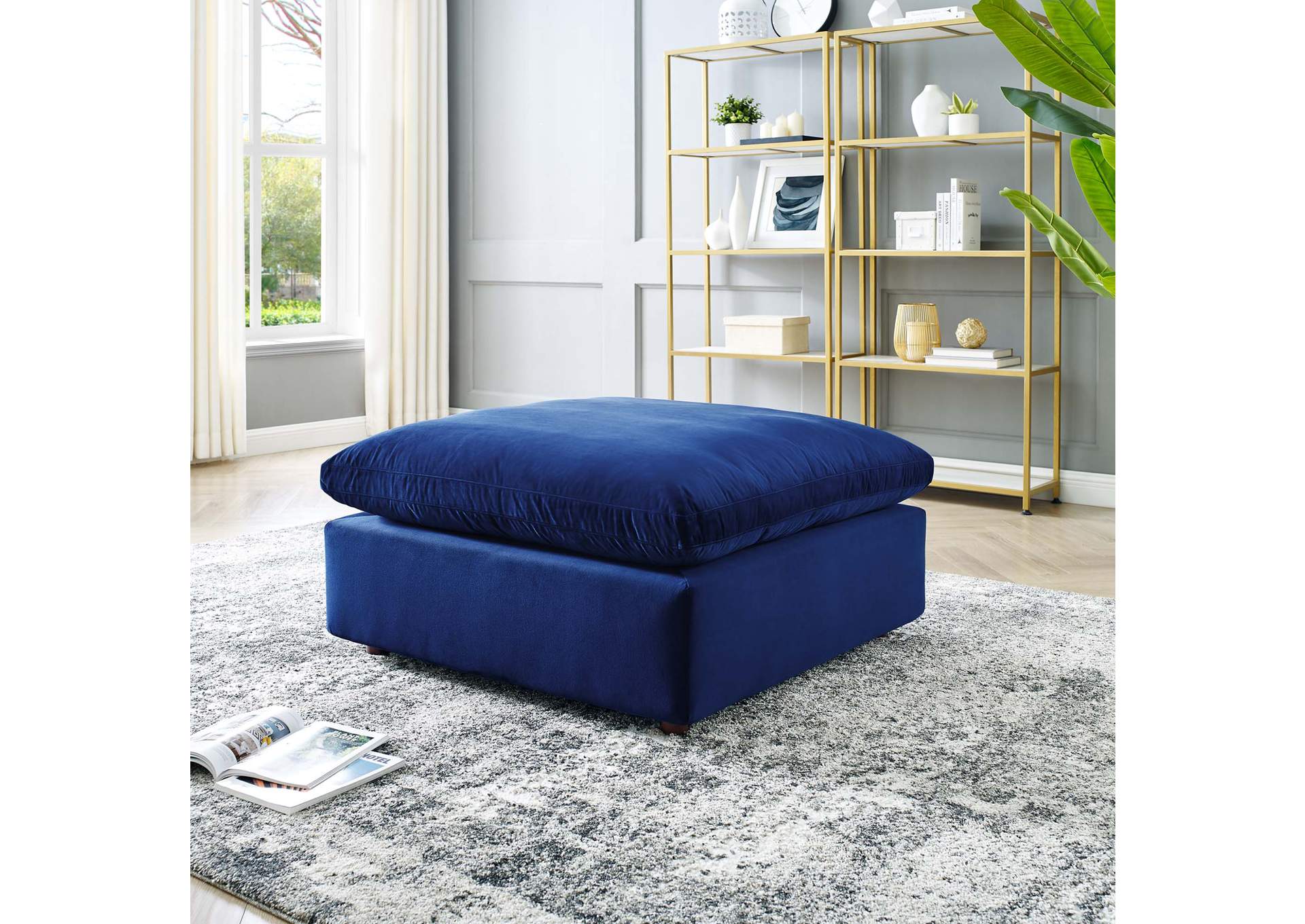 Navy Commix Down Filled Overstuffed Performance Velvet Ottoman,Modway