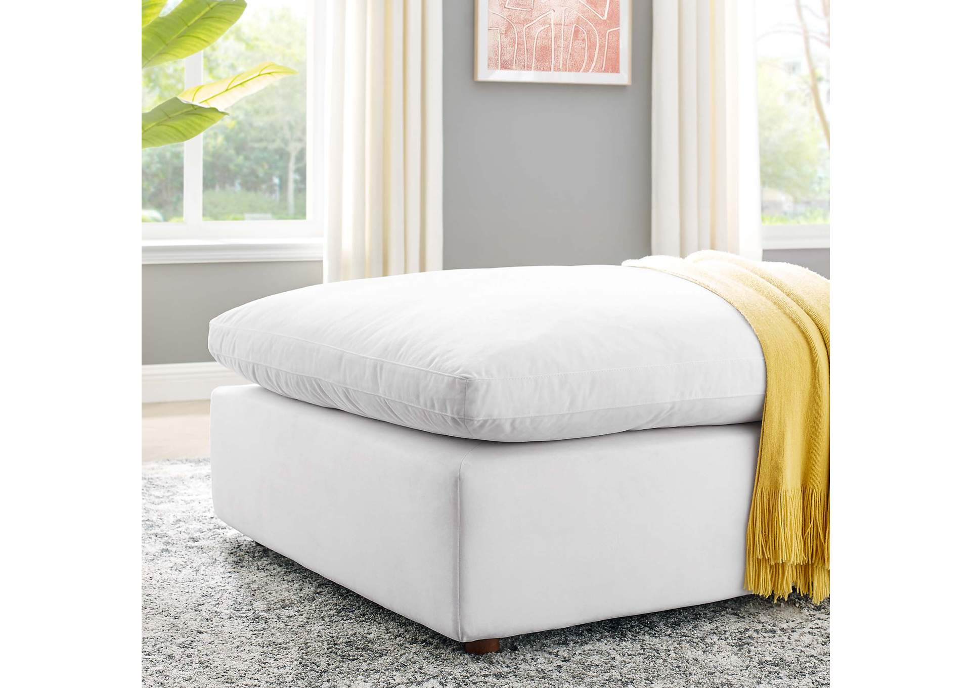 White Commix Down Filled Overstuffed Performance Velvet Ottoman,Modway