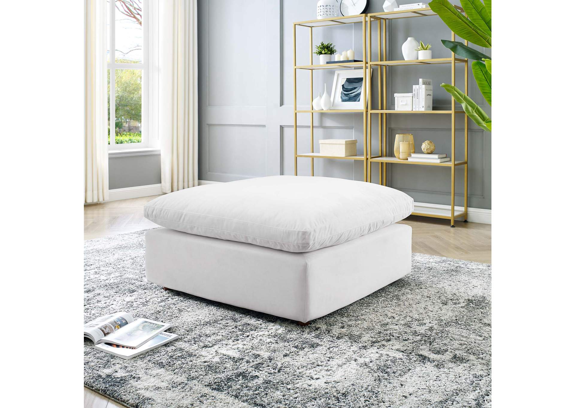 White Commix Down Filled Overstuffed Performance Velvet Ottoman,Modway