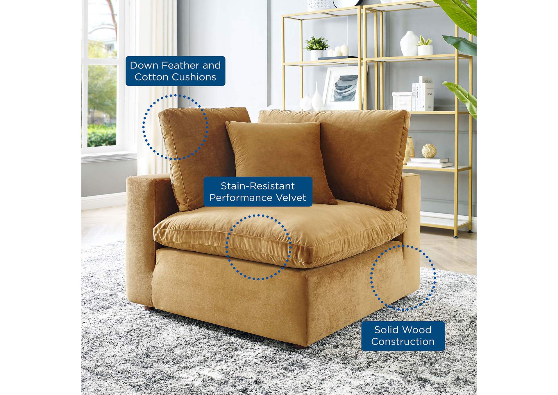 Cognac Commix Down Filled Overstuffed Performance Velvet Corner Chair,Modway