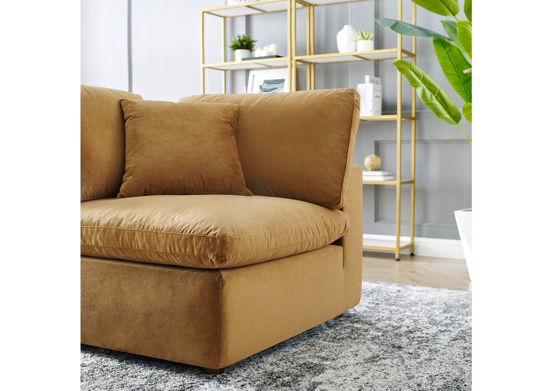 Cognac Commix Down Filled Overstuffed Performance Velvet Corner Chair,Modway