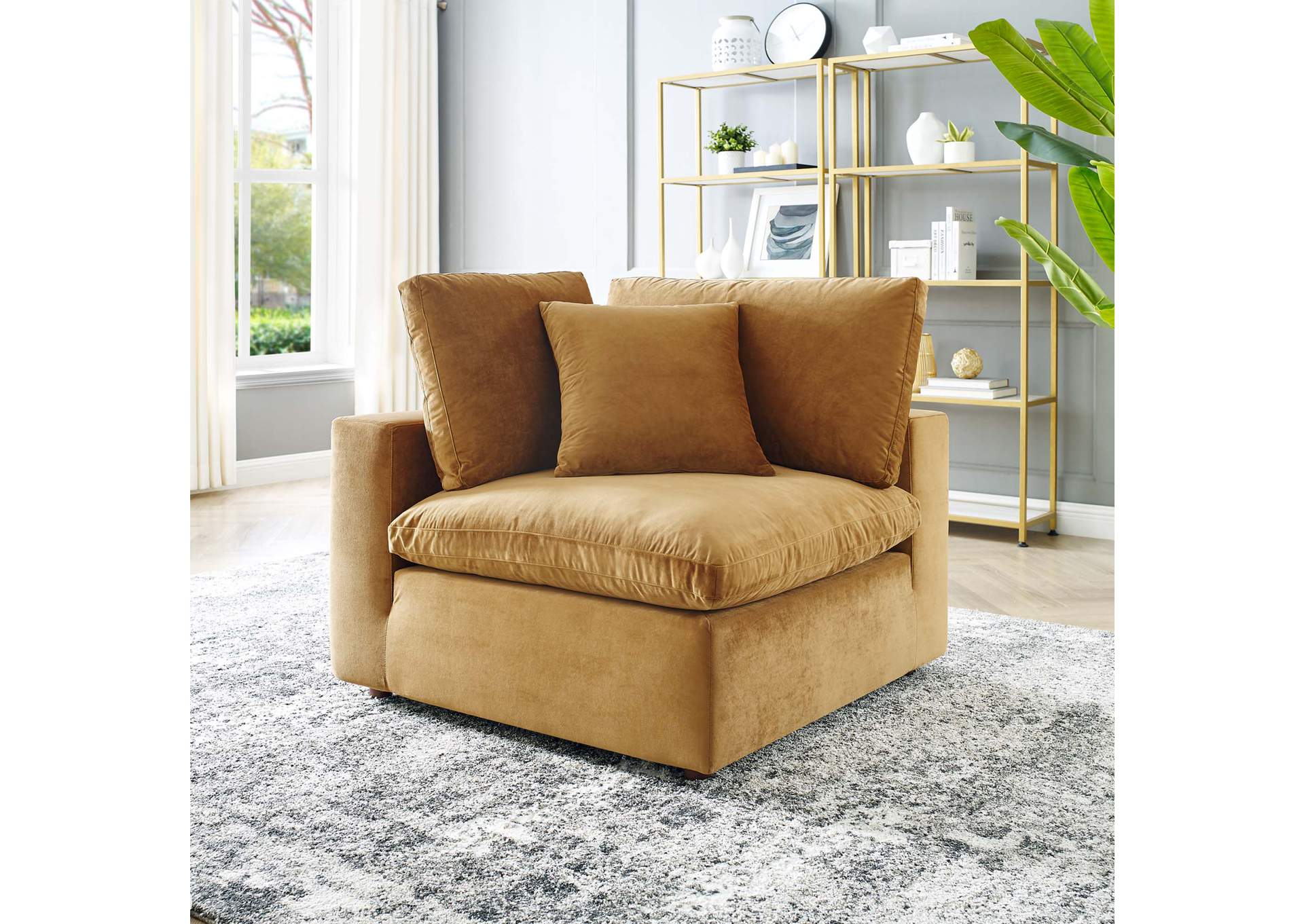 Cognac Commix Down Filled Overstuffed Performance Velvet Corner Chair,Modway