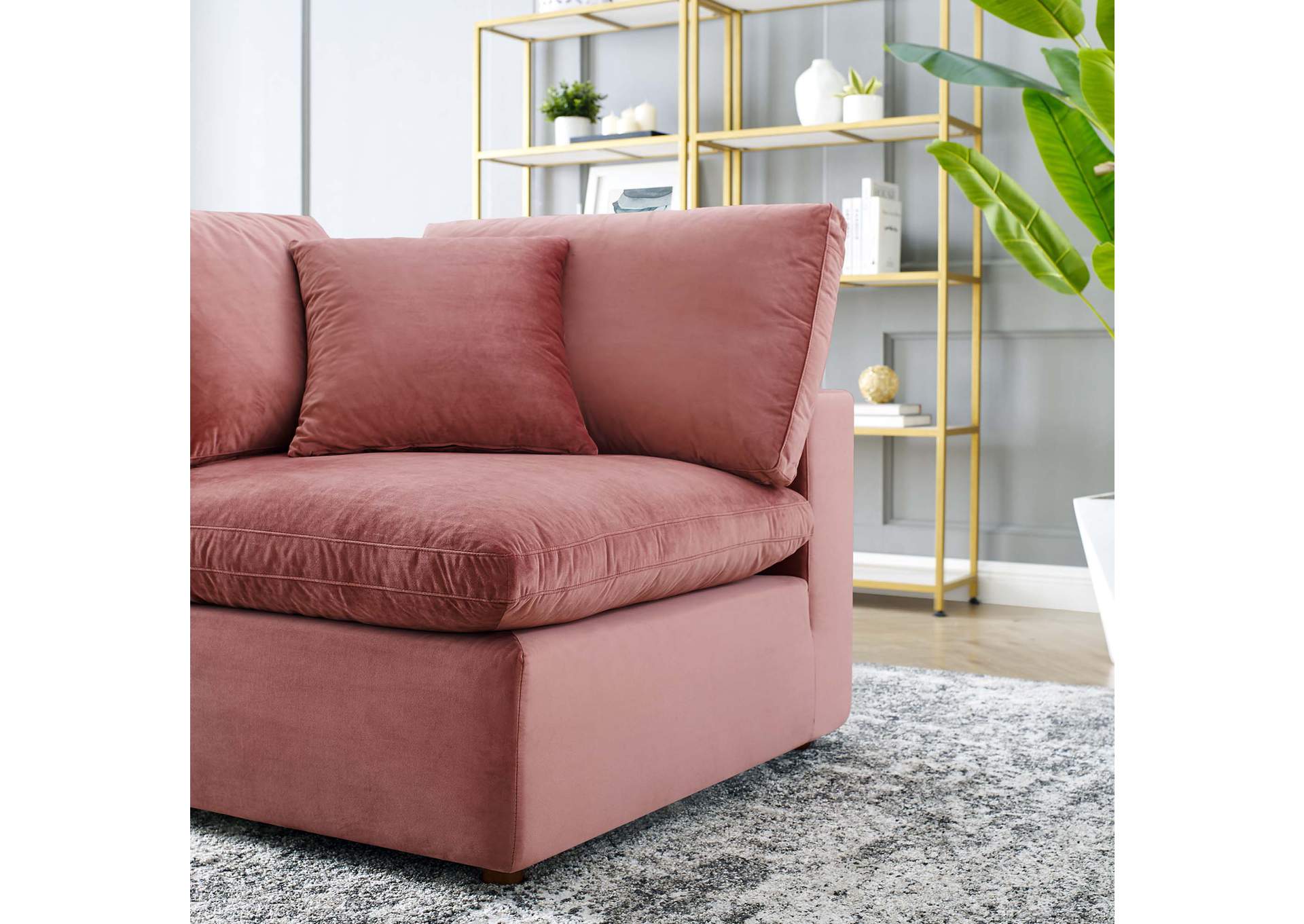 Dusty Rose Commix Down Filled Overstuffed Performance Velvet Corner Chair,Modway