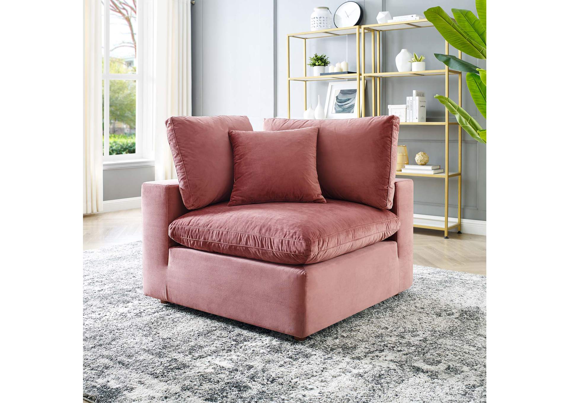 Dusty Rose Commix Down Filled Overstuffed Performance Velvet Corner Chair,Modway