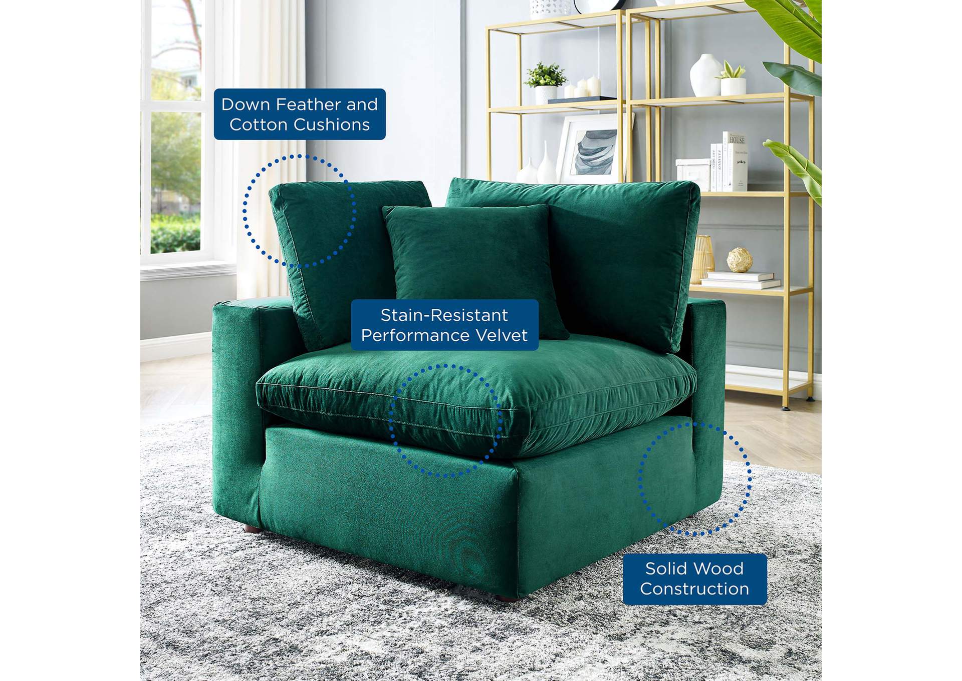 Green Commix Down Filled Overstuffed Performance Velvet Corner Chair,Modway