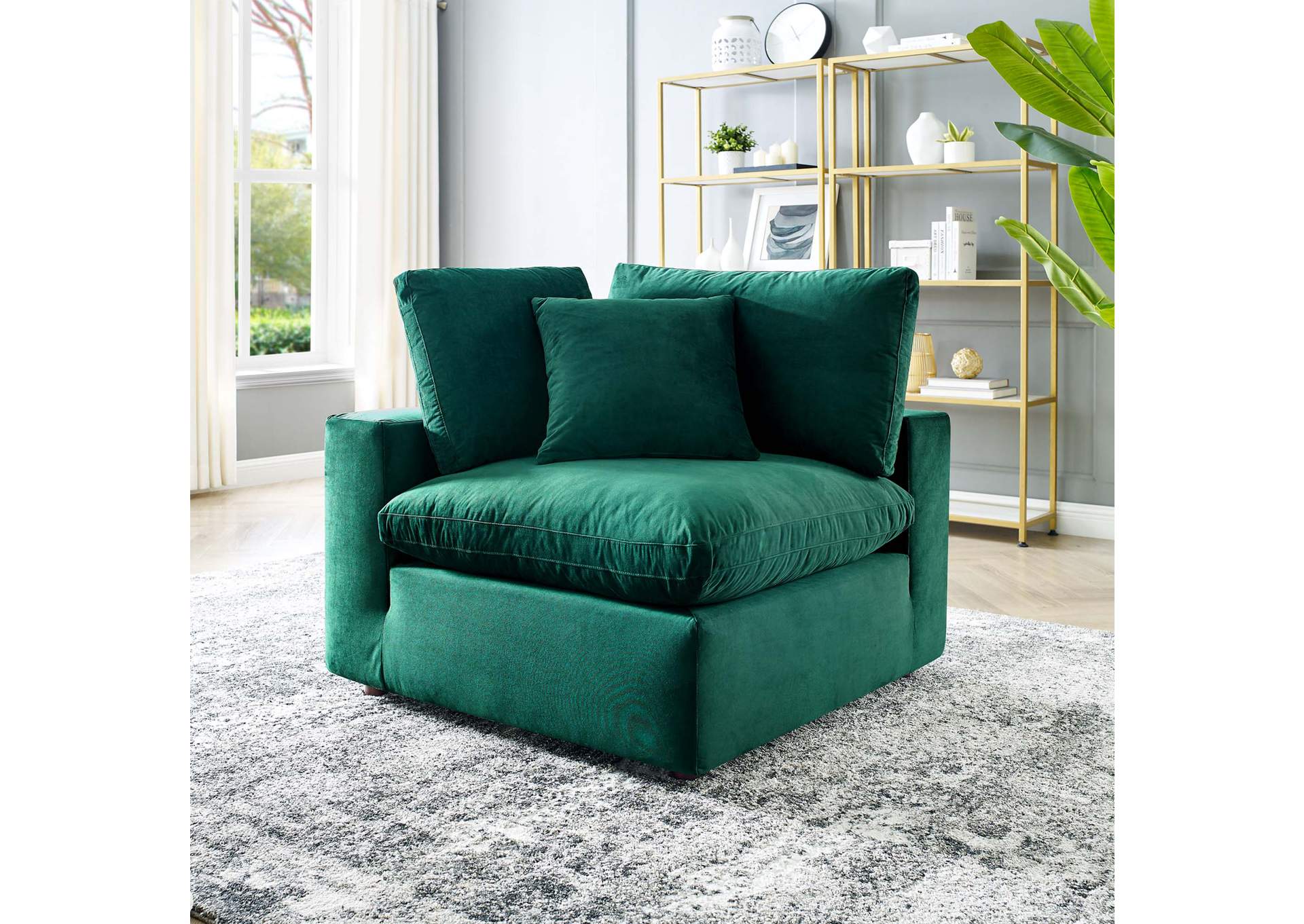 Green Commix Down Filled Overstuffed Performance Velvet Corner Chair,Modway