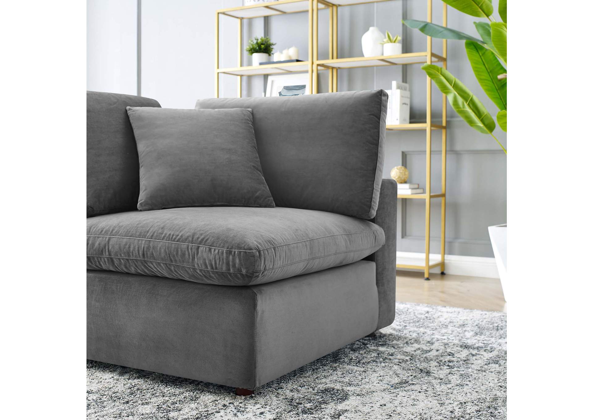 Gray Commix Down Filled Overstuffed Performance Velvet Corner Chair,Modway