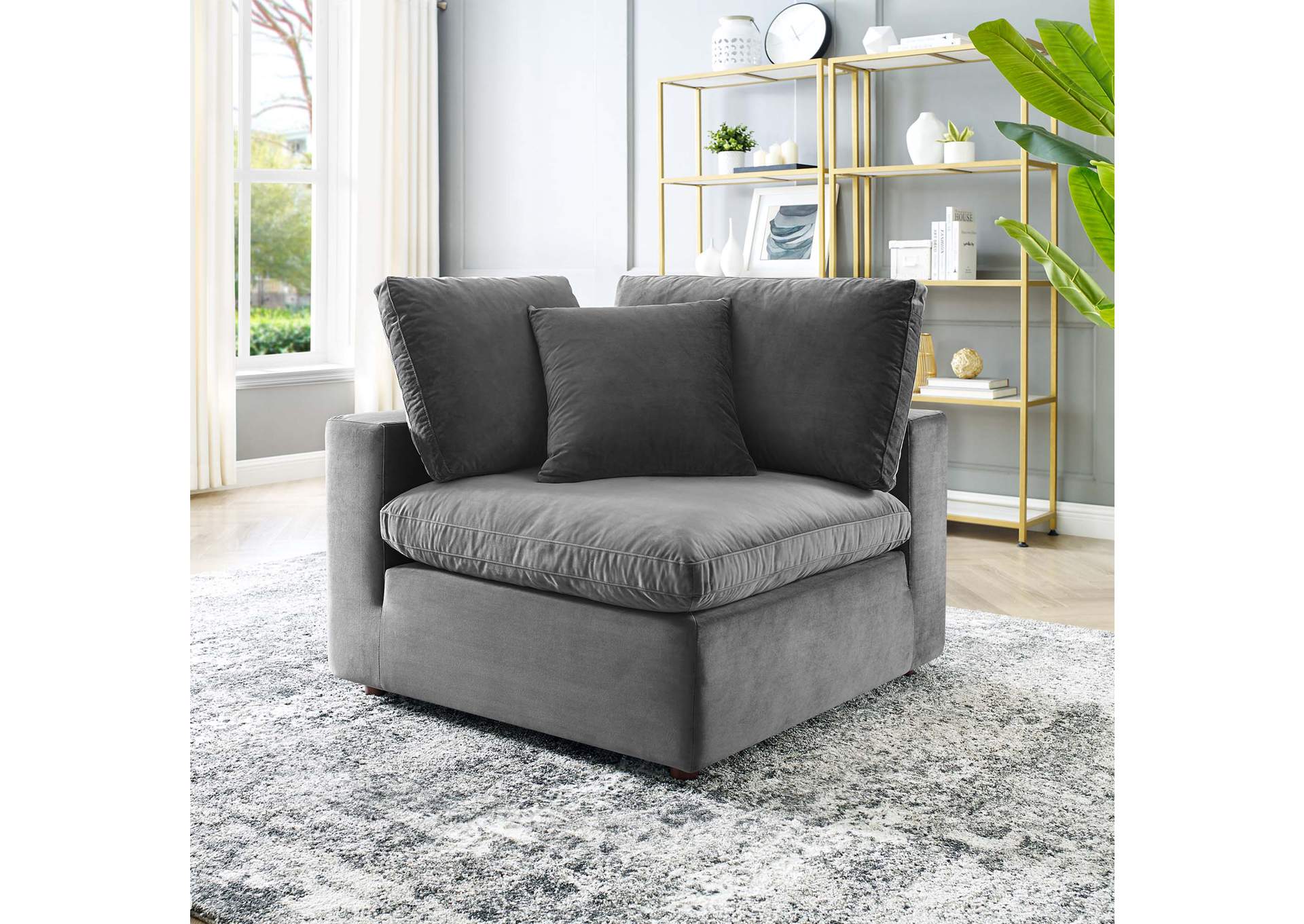 Gray Commix Down Filled Overstuffed Performance Velvet Corner Chair,Modway