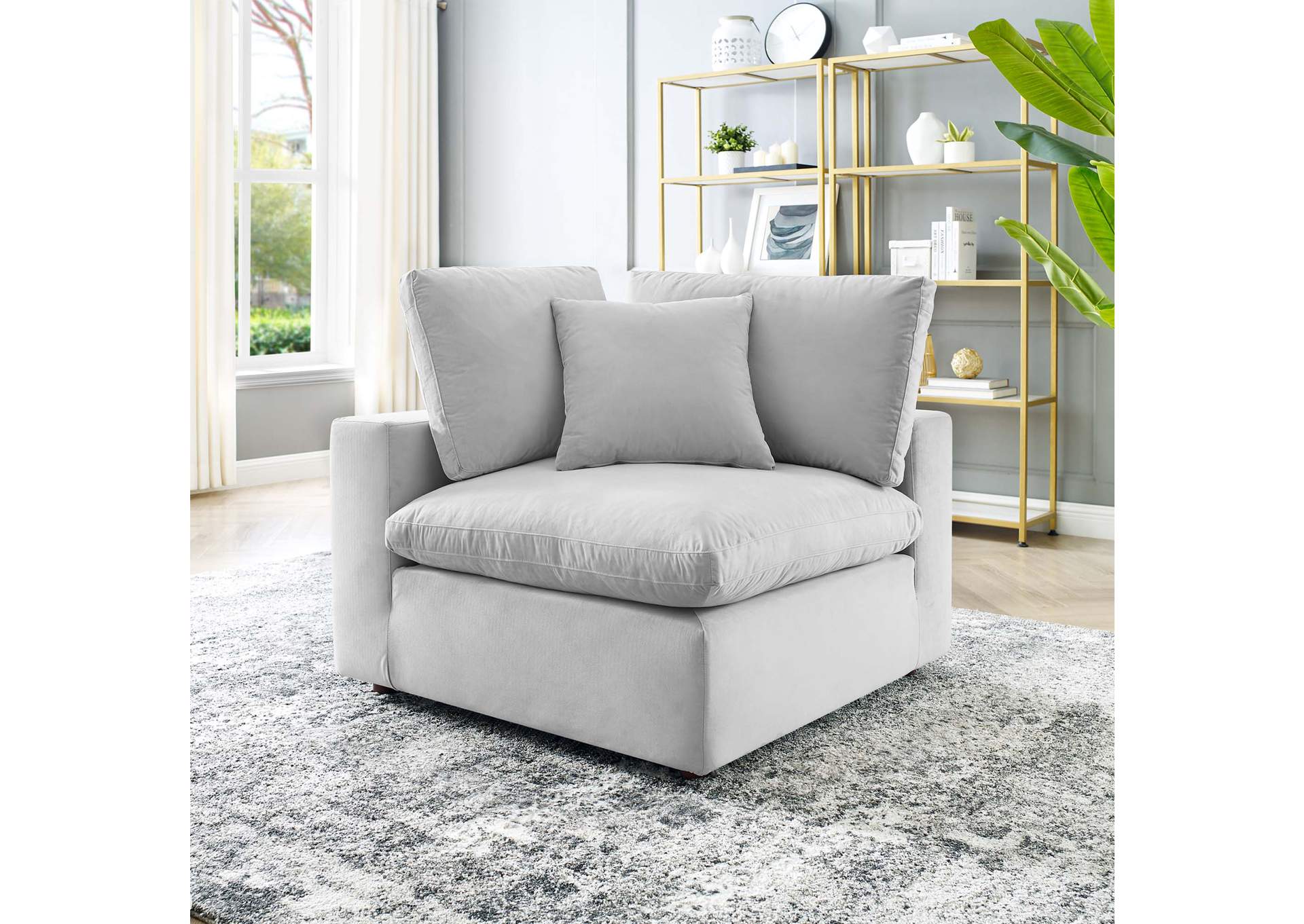 Light Gray Commix Down Filled Overstuffed Performance Velvet Corner Chair,Modway