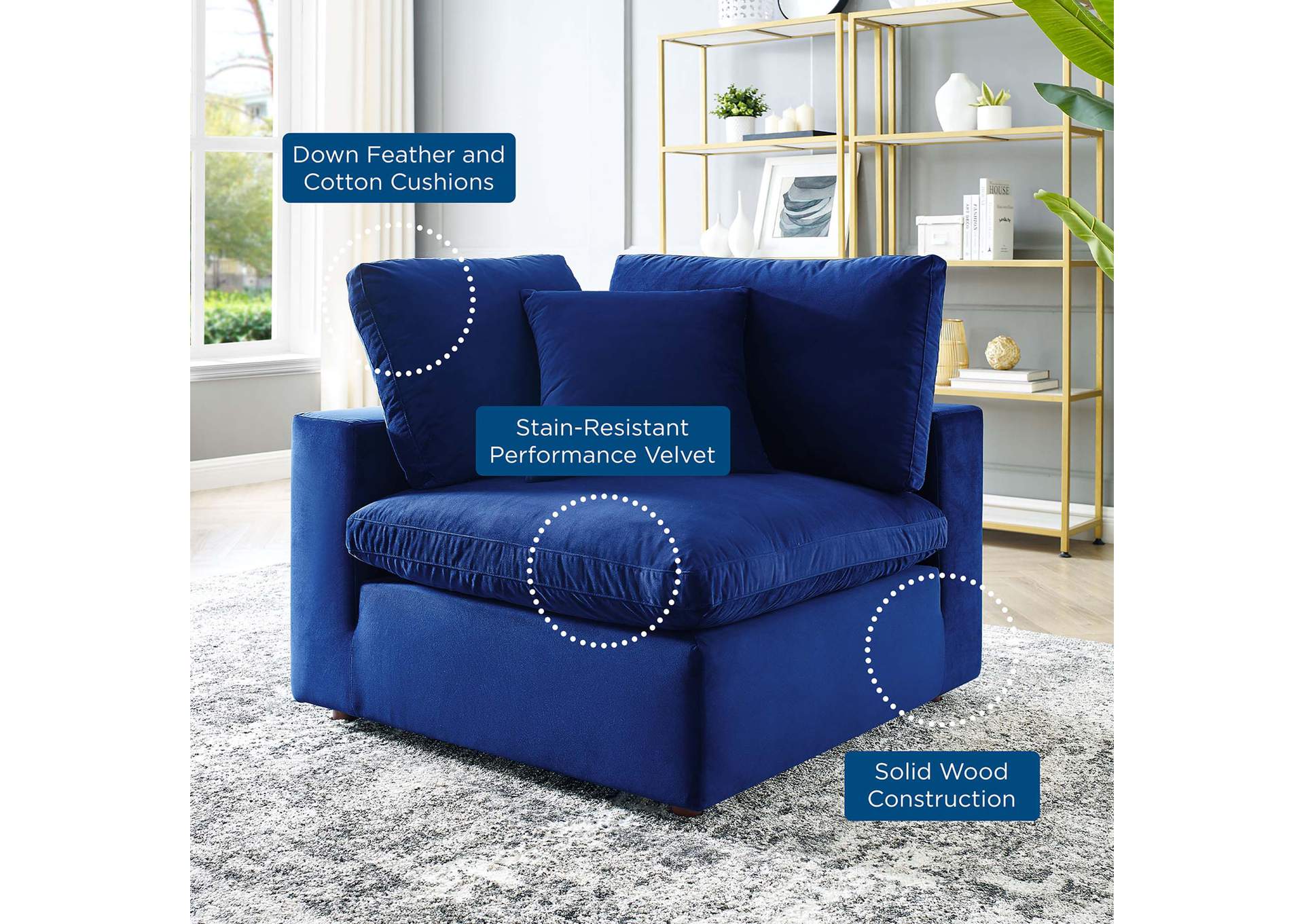 Navy Commix Down Filled Overstuffed Performance Velvet Corner Chair,Modway