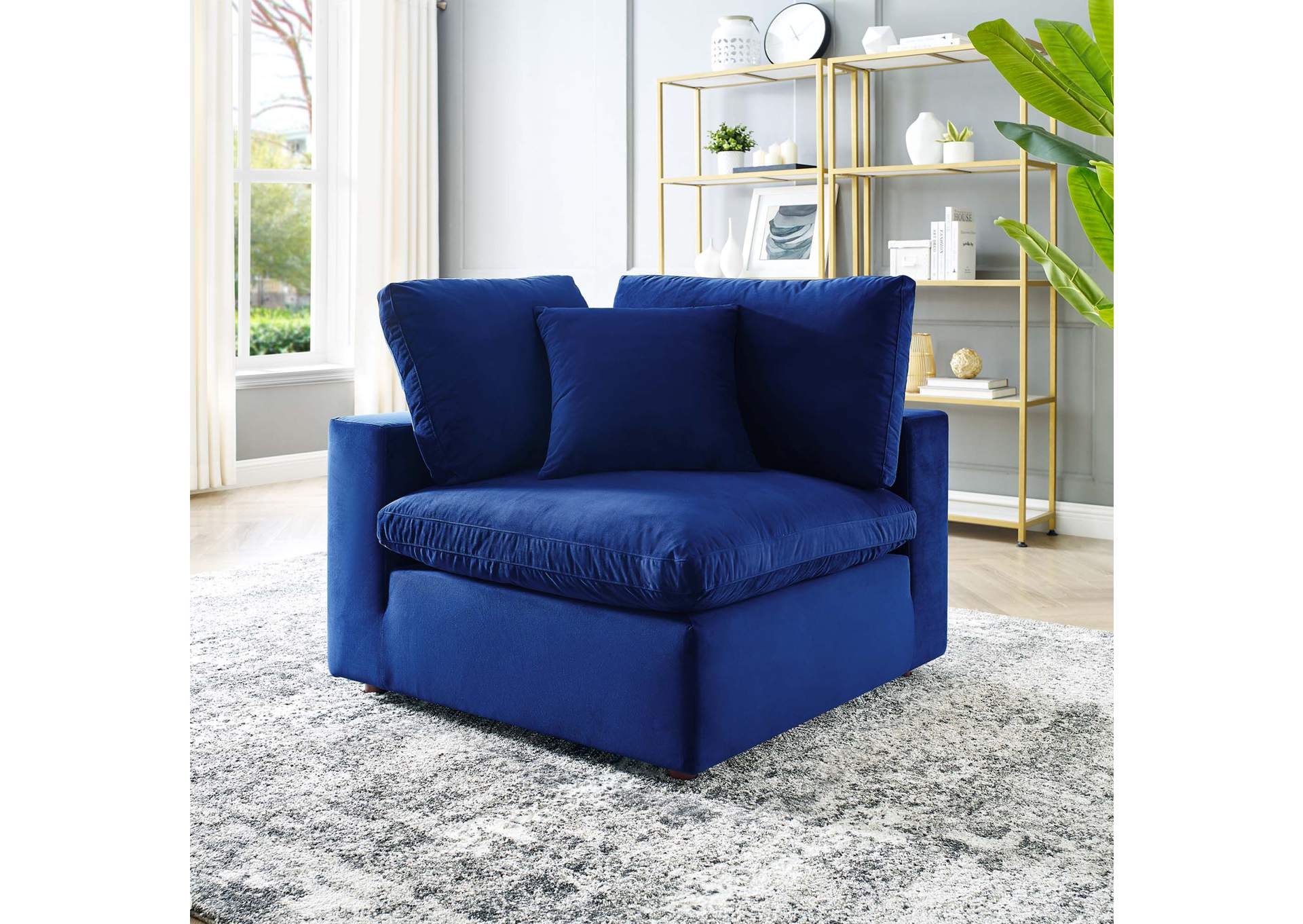 Navy Commix Down Filled Overstuffed Performance Velvet Corner Chair,Modway