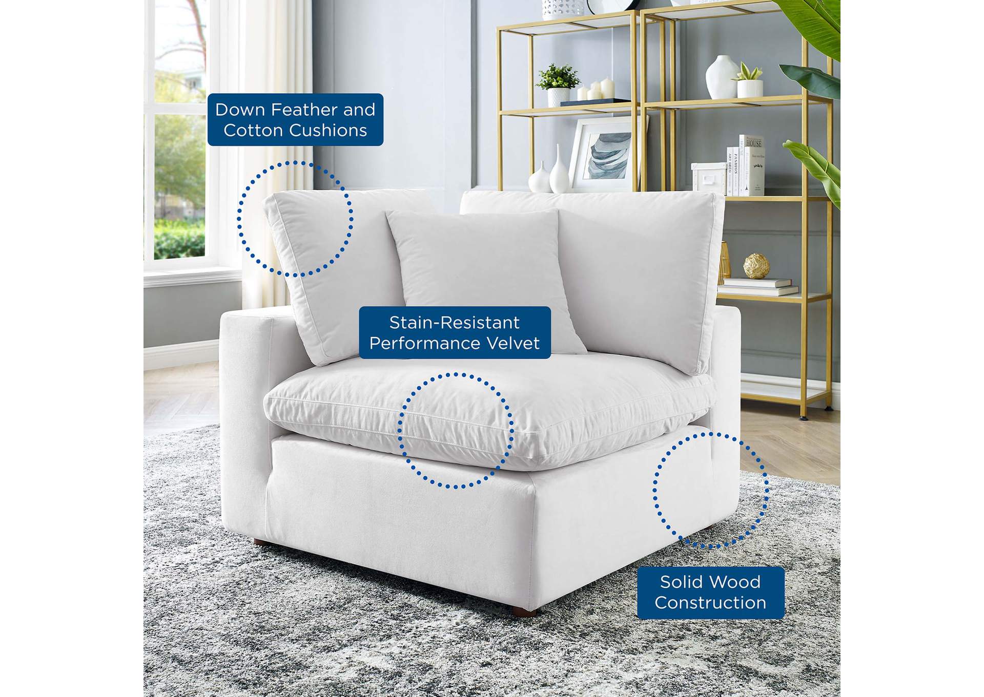 White Commix Down Filled Overstuffed Performance Velvet Corner Chair,Modway