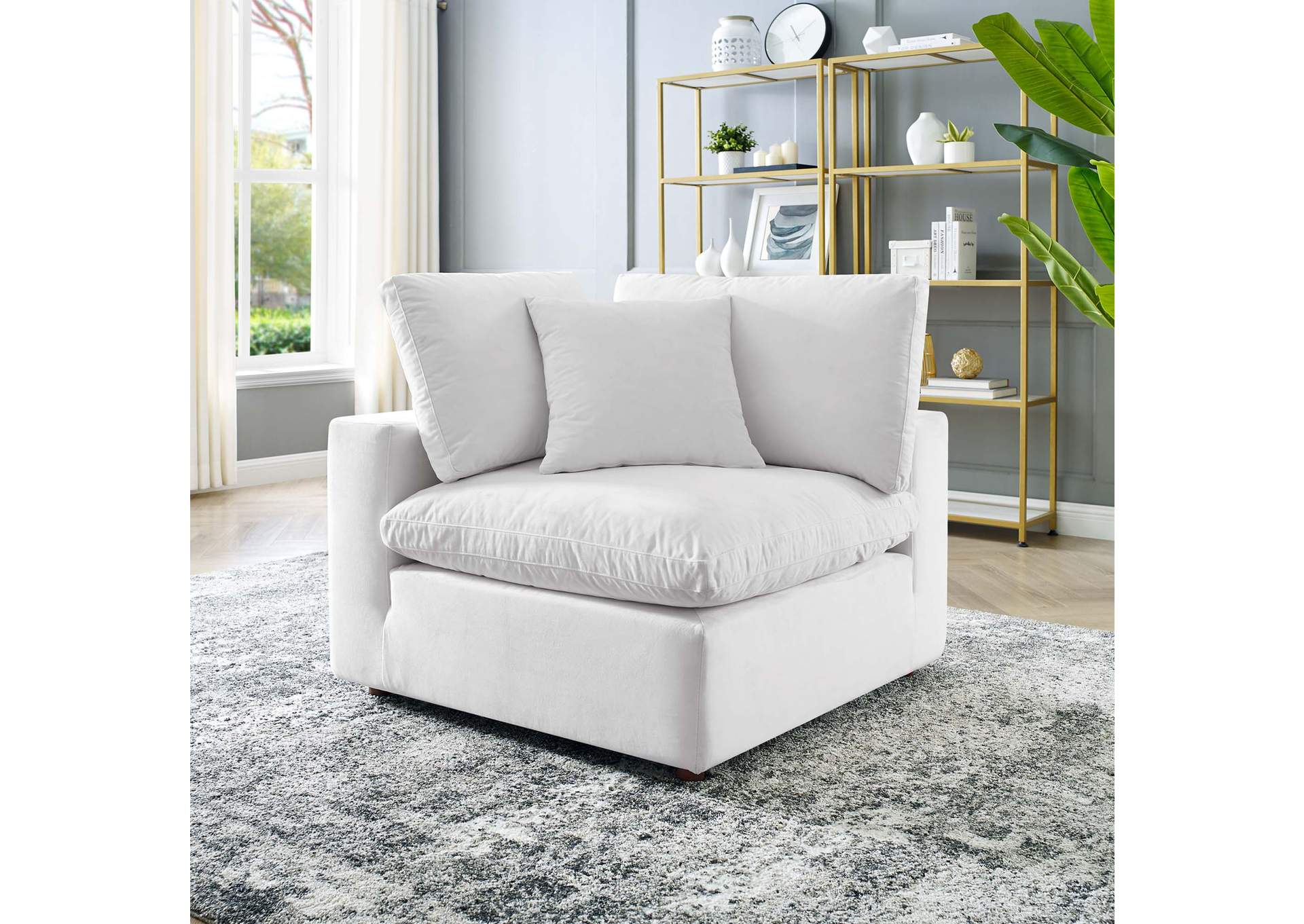 White Commix Down Filled Overstuffed Performance Velvet Corner Chair,Modway