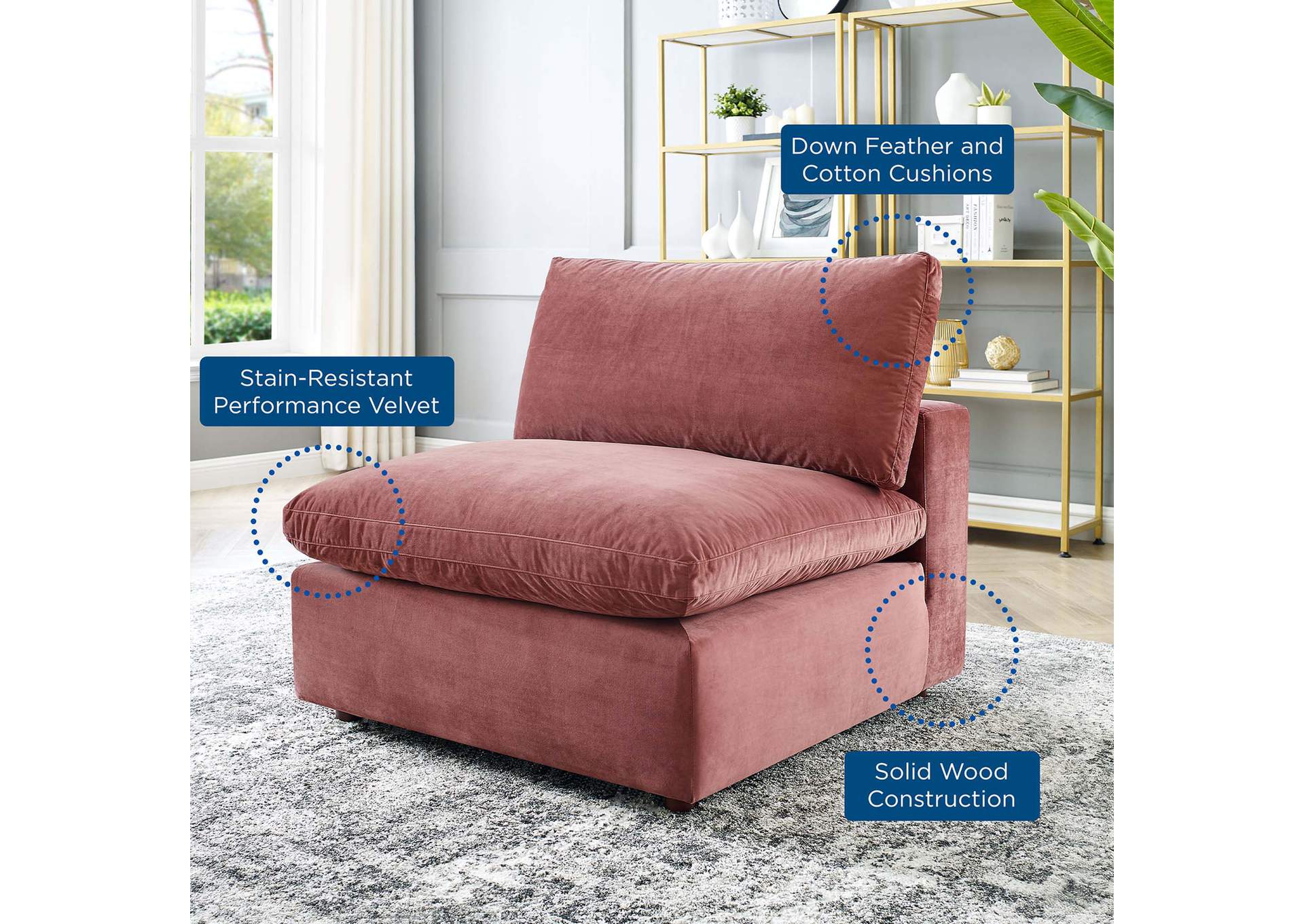 Commix Down Filled Overstuffed Performance Velvet Armless Chair,Modway