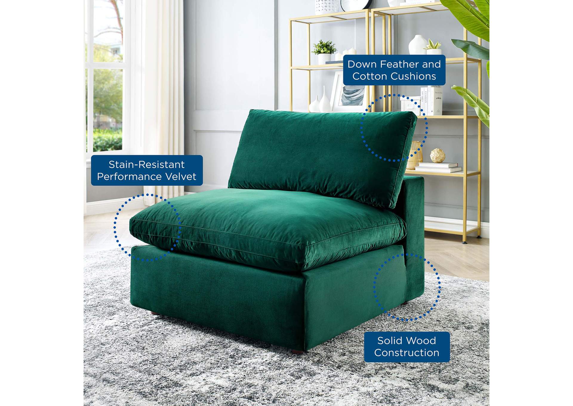 Commix Down Filled Overstuffed Performance Velvet Armless Chair,Modway