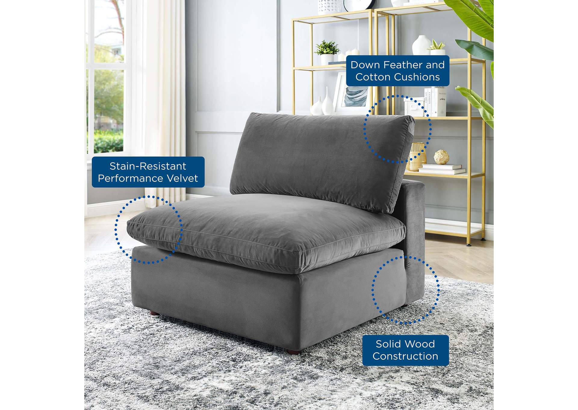 Commix Down Filled Overstuffed Performance Velvet Armless Chair,Modway