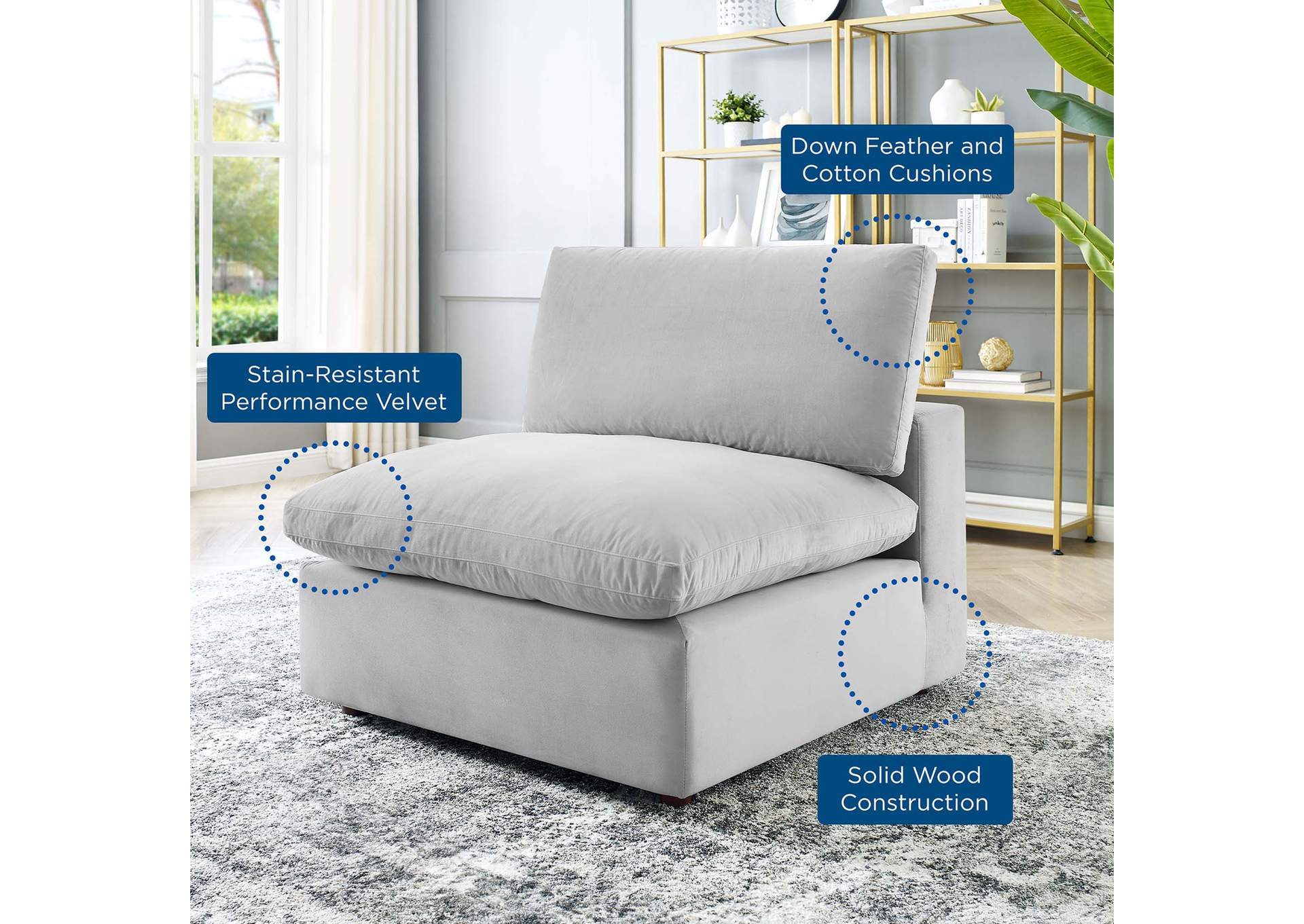 Commix Down Filled Overstuffed Performance Velvet Armless Chair,Modway