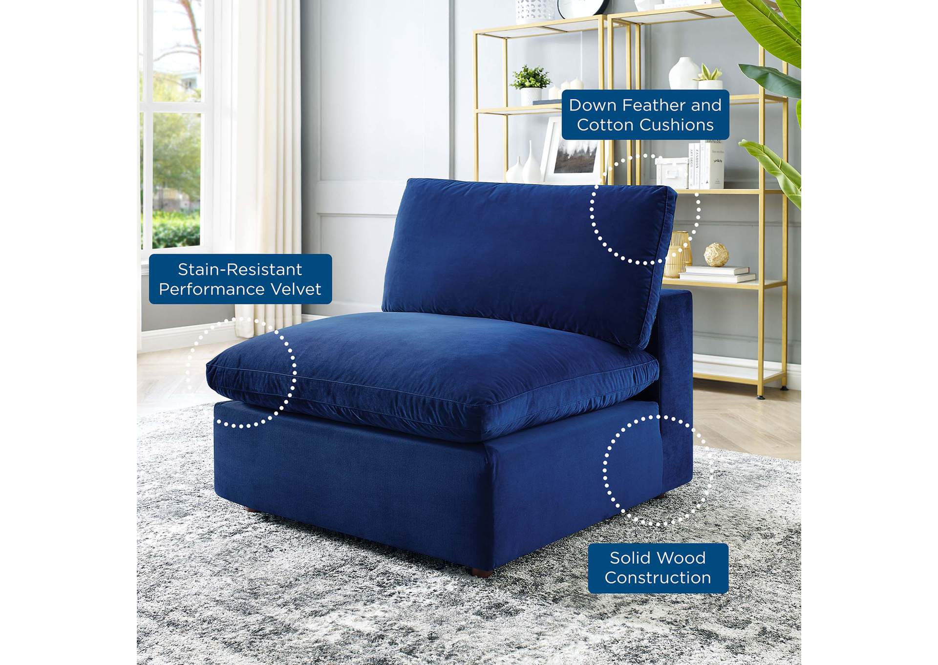 Commix Down Filled Overstuffed Performance Velvet Armless Chair,Modway