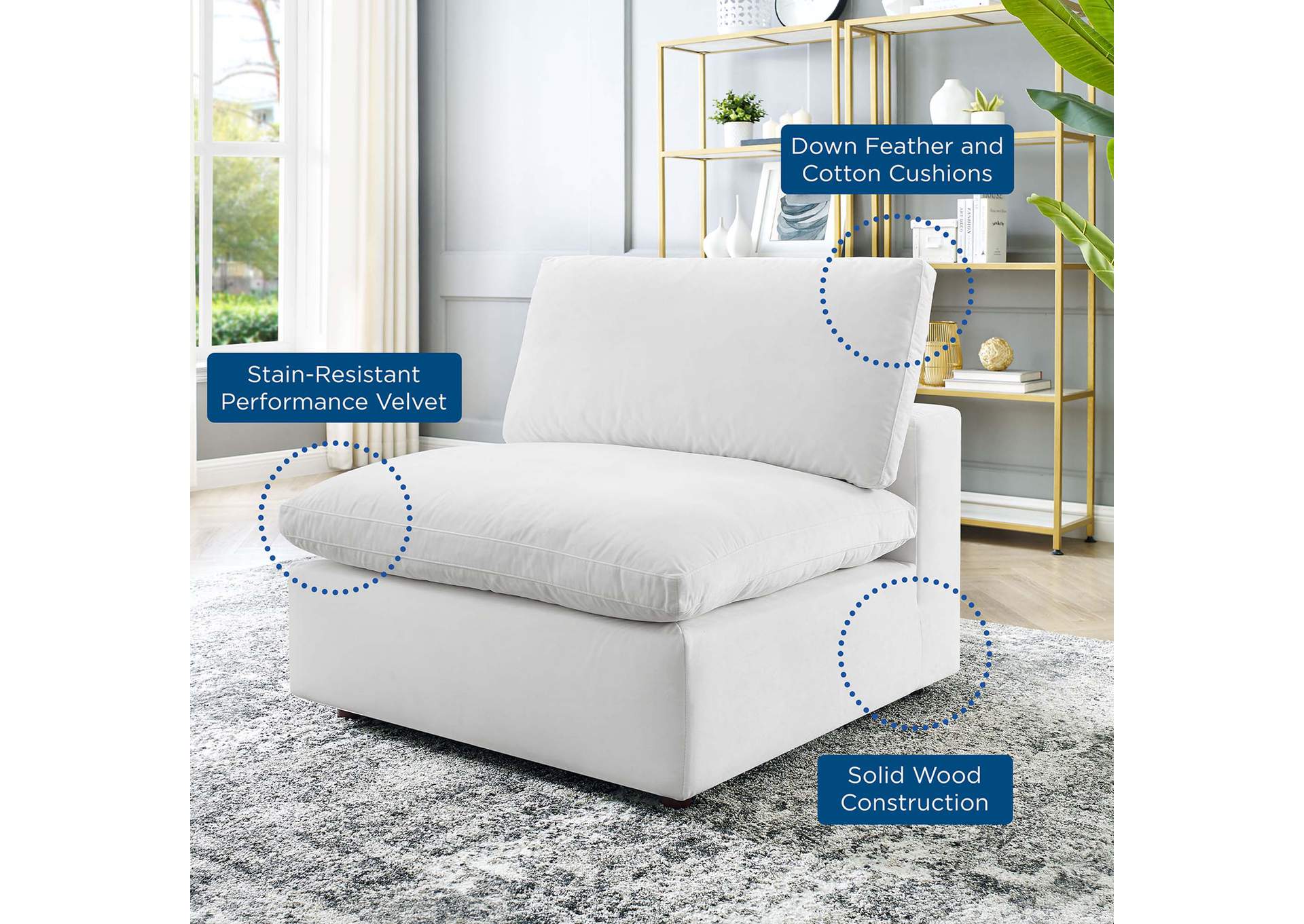 Commix Down Filled Overstuffed Performance Velvet Armless Chair,Modway